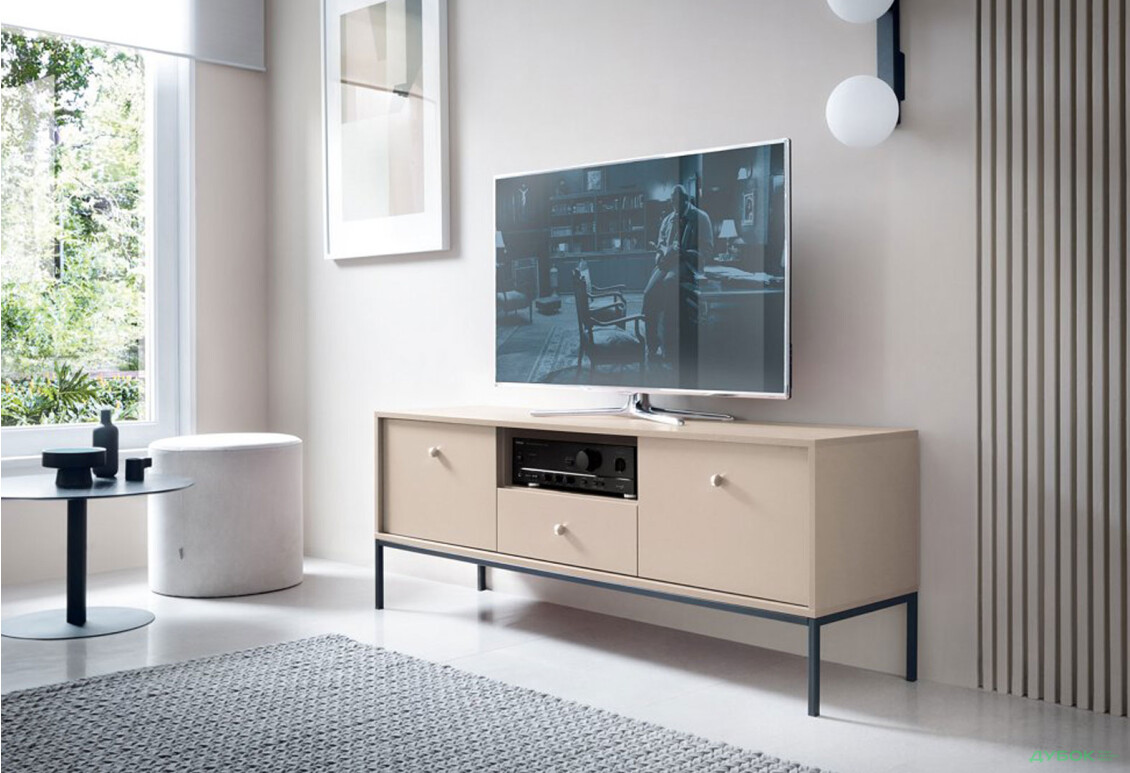 Тумба під ТВ Perfect Home Моно / Mono з 2 дверками, шухлядою та полицею 154 см, беж пісочний, чорні ніжки - Зображення 2 Зображення 2 - Тумба під ТВ Perfect Home Моно / Mono з 2 дверками, шухлядою та полицею 154 см, беж пісочний, чорні ніжки