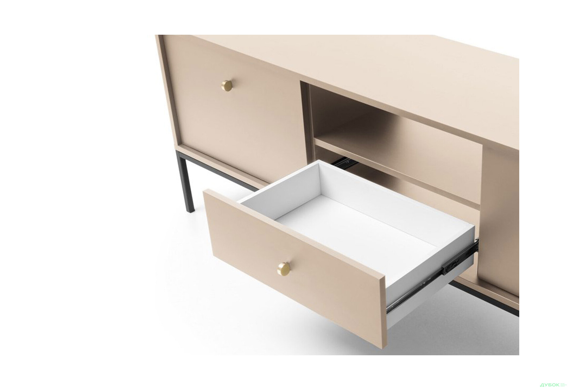 Тумба під ТВ Perfect Home Моно / Mono з 2 дверками, шухлядою та полицею 154 см, беж пісочний, чорні ніжки - Зображення 6 Зображення 6 - Тумба під ТВ Perfect Home Моно / Mono з 2 дверками, шухлядою та полицею 154 см, беж пісочний, чорні ніжки