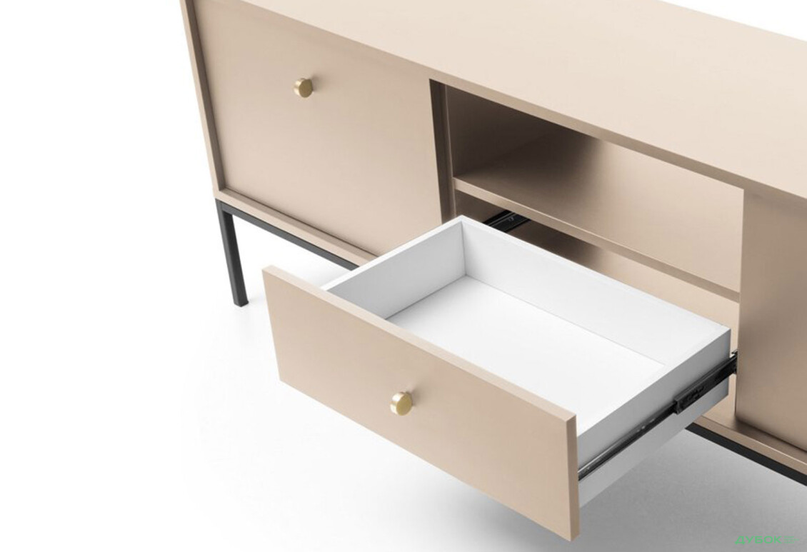 Тумба під ТВ Perfect Home Моно / Mono з 2 дверками, шухлядою та полицею 154 см, беж пісочний, чорні ніжки - Зображення 6 Зображення 6 - Тумба під ТВ Perfect Home Моно / Mono з 2 дверками, шухлядою та полицею 154 см, беж пісочний, чорні ніжки