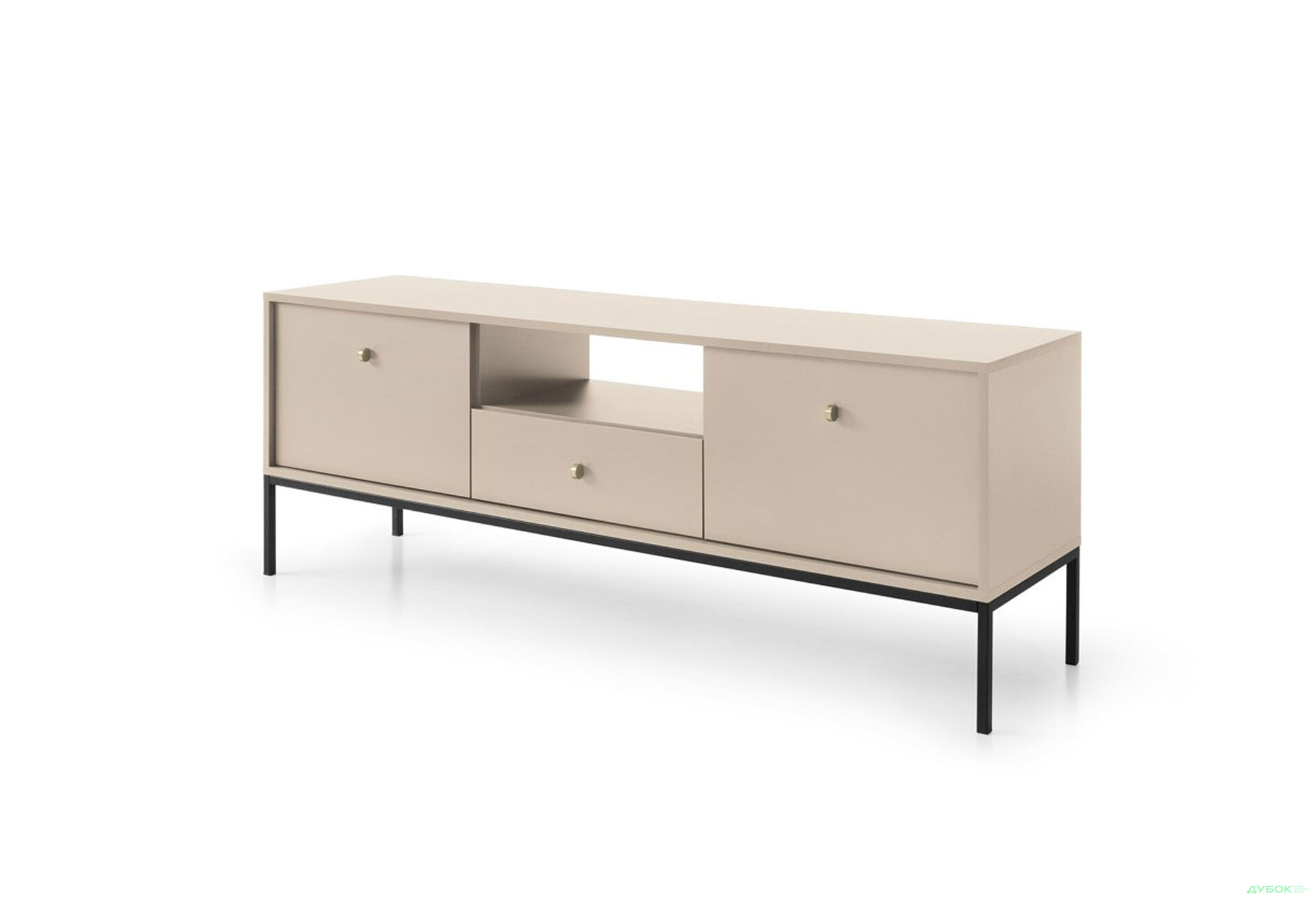 Тумба під ТВ Perfect Home Моно / Mono з 2 дверками, шухлядою та полицею 154 см, беж пісочний, чорні ніжки - Зображення 1 Зображення 1 - Тумба під ТВ Perfect Home Моно / Mono з 2 дверками, шухлядою та полицею 154 см, беж пісочний, чорні ніжки