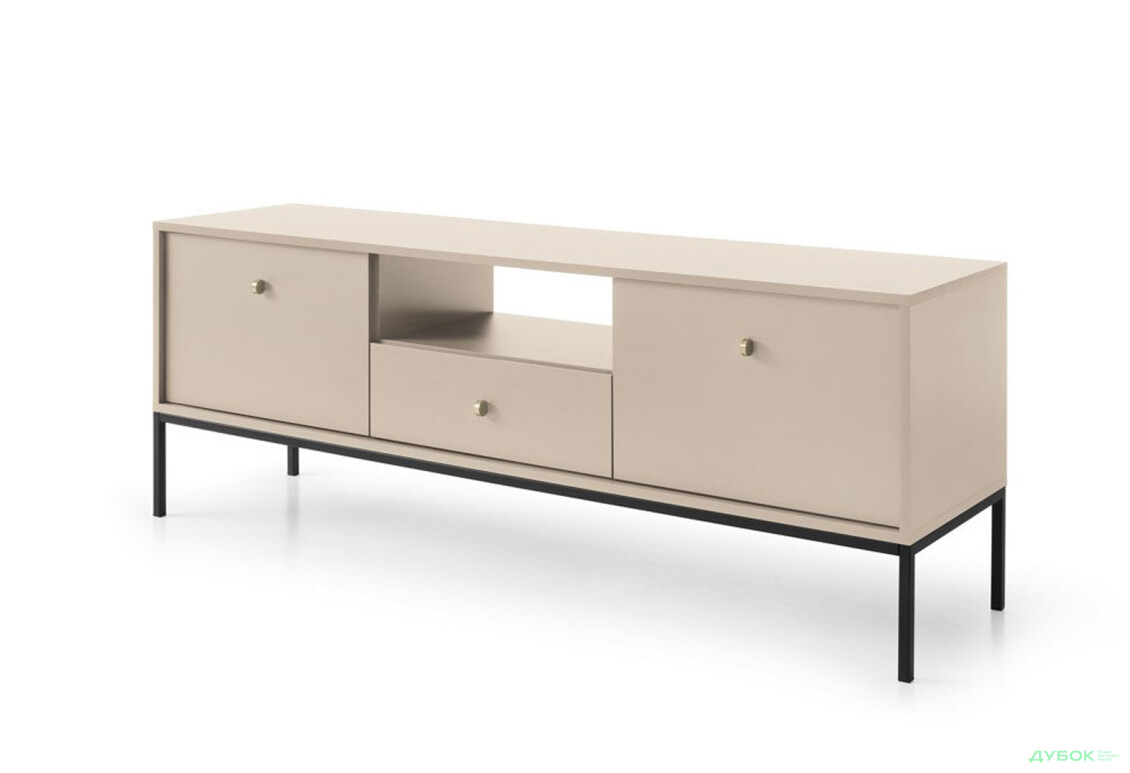 Тумба під ТВ Perfect Home Моно / Mono з 2 дверками, шухлядою та полицею 154 см, беж пісочний, чорні ніжки - Зображення 1 Зображення 1 - Тумба під ТВ Perfect Home Моно / Mono з 2 дверками, шухлядою та полицею 154 см, беж пісочний, чорні ніжки