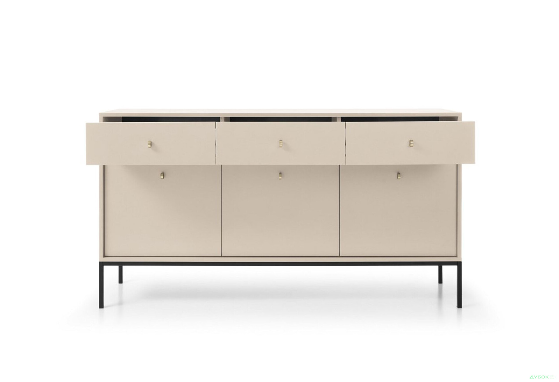 Комод Perfect Home Моно / Mono 3-дверний з 3 шухлядами 154 см, беж пісочний, чорні ніжки - Зображення 5 Зображення 5 - Комод Perfect Home Моно / Mono 3-дверний з 3 шухлядами 154 см, беж пісочний, чорні ніжки