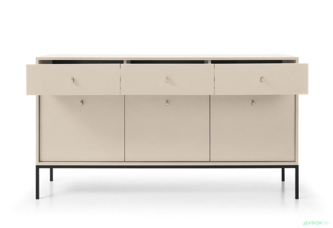 Комод Perfect Home Моно / Mono 3-дверний з 3 шухлядами 154 см, беж пісочний, чорні ніжки - Зображення 5 Зображення 5 - Комод Perfect Home Моно / Mono 3-дверний з 3 шухлядами 154 см, беж пісочний, чорні ніжки