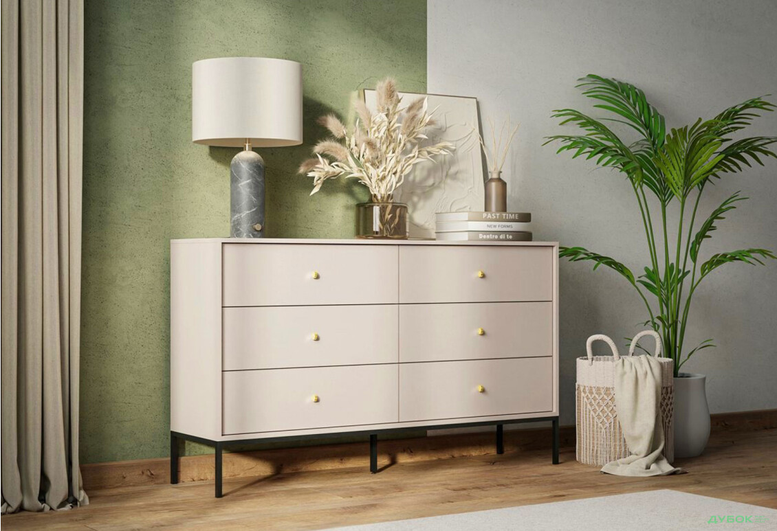 Комод Perfect Home Моно / Mono з 6 шухлядами 154 см, беж пісочний, чорні ніжки - Зображення 2 Зображення 2 - Комод Perfect Home Моно / Mono з 6 шухлядами 154 см, беж пісочний, чорні ніжки