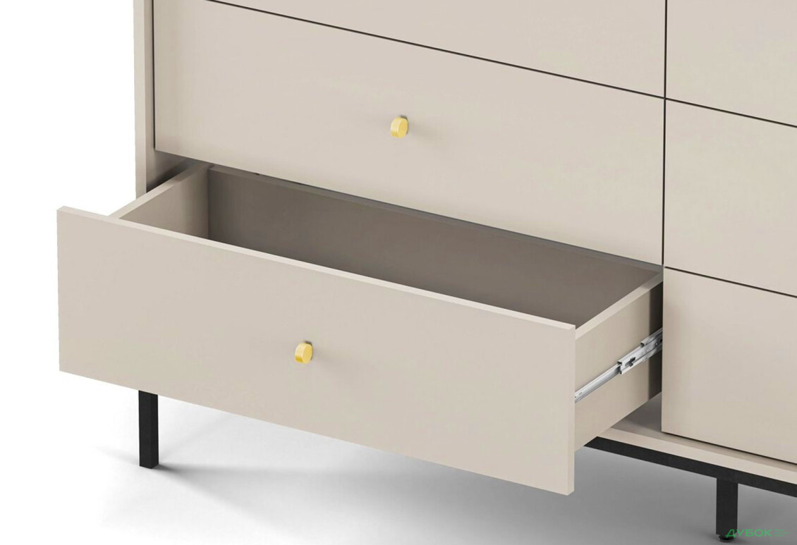 Комод Perfect Home Моно / Mono з 6 шухлядами 154 см, беж пісочний, чорні ніжки - Зображення 5 Зображення 5 - Комод Perfect Home Моно / Mono з 6 шухлядами 154 см, беж пісочний, чорні ніжки