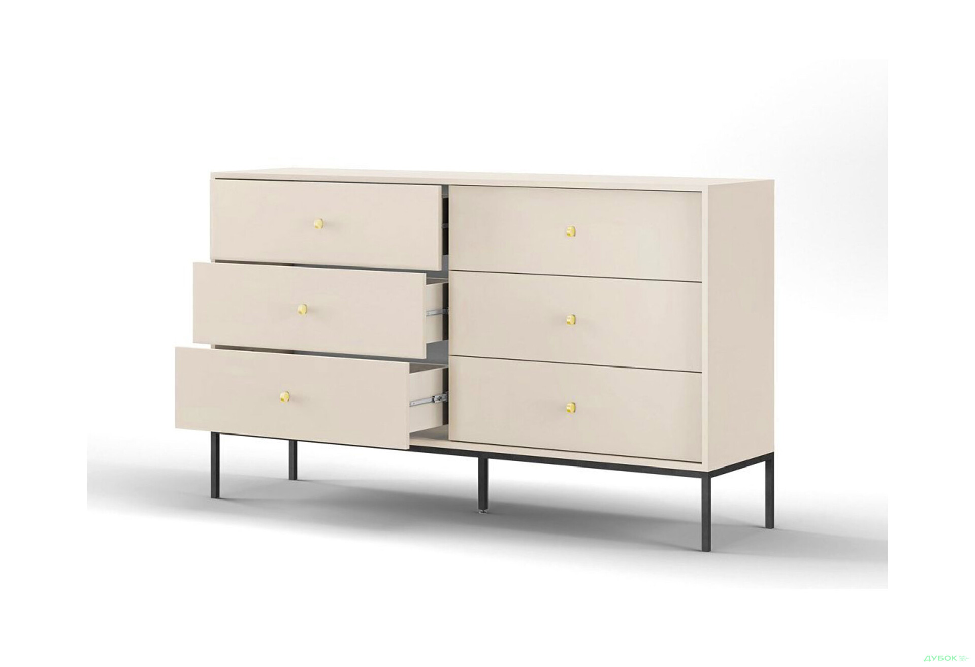 Комод Perfect Home Моно / Mono з 6 шухлядами 154 см, беж пісочний, чорні ніжки - Зображення 4 Зображення 4 - Комод Perfect Home Моно / Mono з 6 шухлядами 154 см, беж пісочний, чорні ніжки