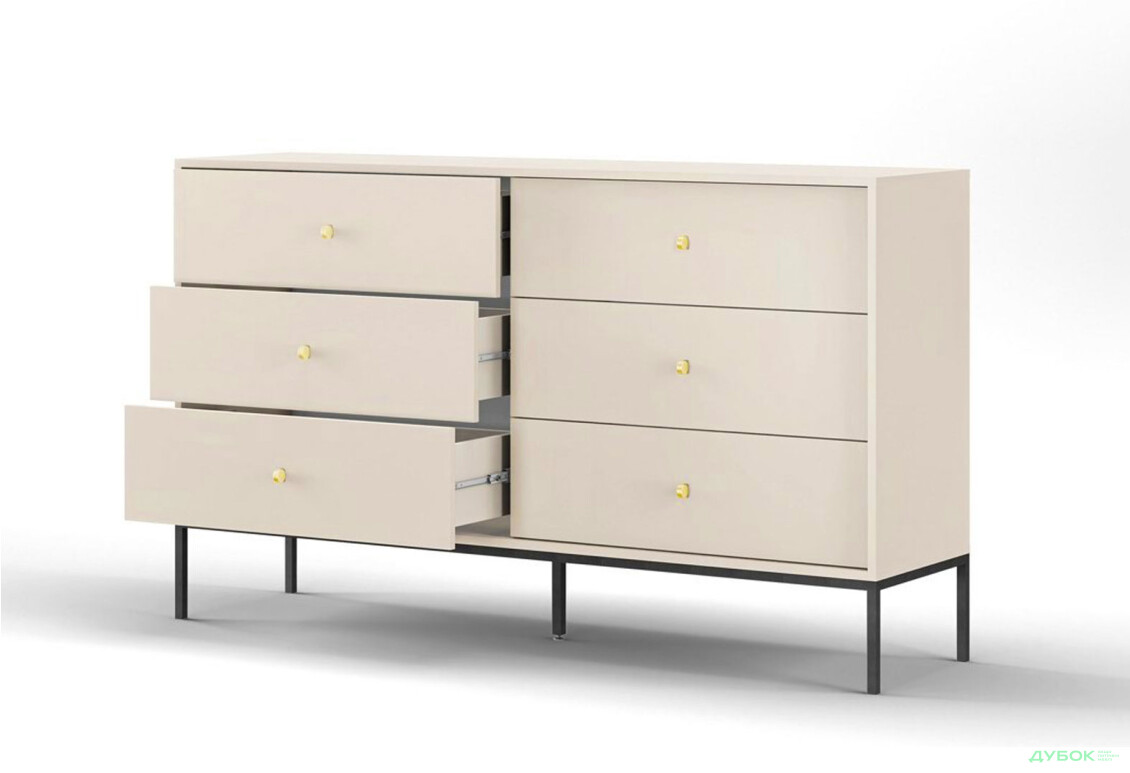 Комод Perfect Home Моно / Mono з 6 шухлядами 154 см, беж пісочний, чорні ніжки - Зображення 4 Зображення 4 - Комод Perfect Home Моно / Mono з 6 шухлядами 154 см, беж пісочний, чорні ніжки