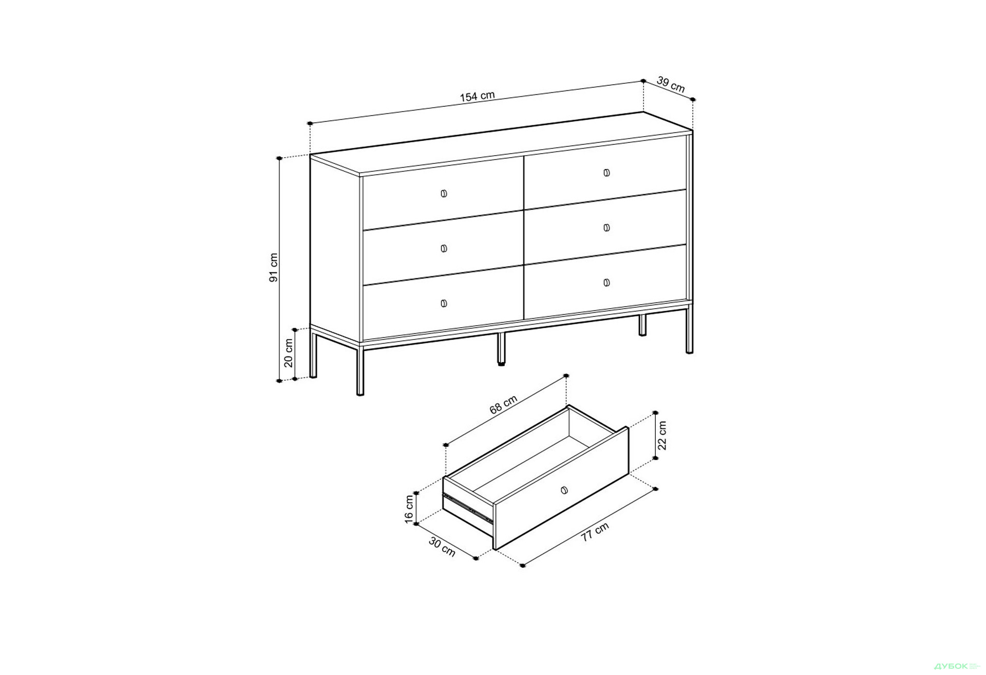 Комод Perfect Home Моно / Mono з 6 шухлядами 154 см, беж пісочний, чорні ніжки - Зображення 6 Зображення 6 - Комод Perfect Home Моно / Mono з 6 шухлядами 154 см, беж пісочний, чорні ніжки