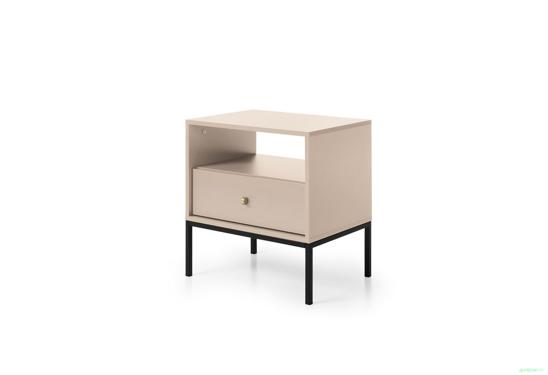 Приліжкова тумба Perfect Home Моно / Mono з шухлядою та полицею 54 см, беж пісочний, чорні ніжки - Зображення 1 Зображення 1 - Приліжкова тумба Perfect Home Моно / Mono з шухлядою та полицею 54 см, беж пісочний, чорні ніжки