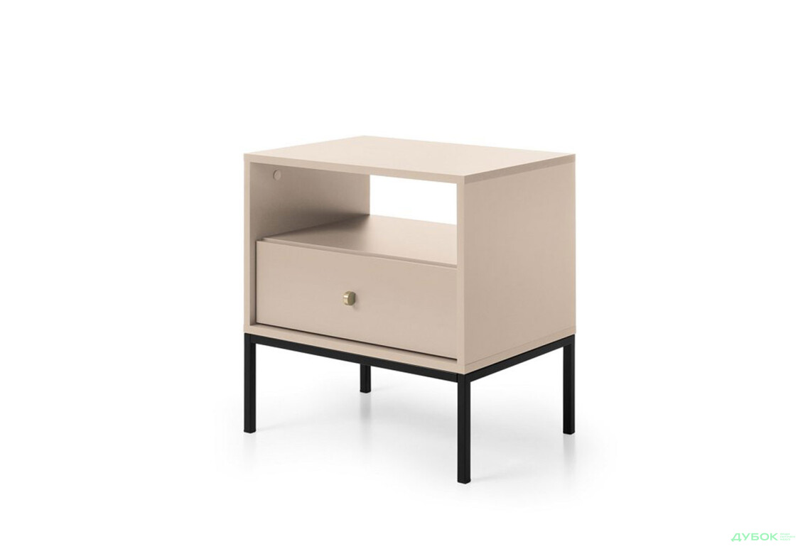 Приліжкова тумба Perfect Home Моно / Mono з шухлядою та полицею 54 см, беж пісочний, чорні ніжки - Зображення 1 Зображення 1 - Приліжкова тумба Perfect Home Моно / Mono з шухлядою та полицею 54 см, беж пісочний, чорні ніжки