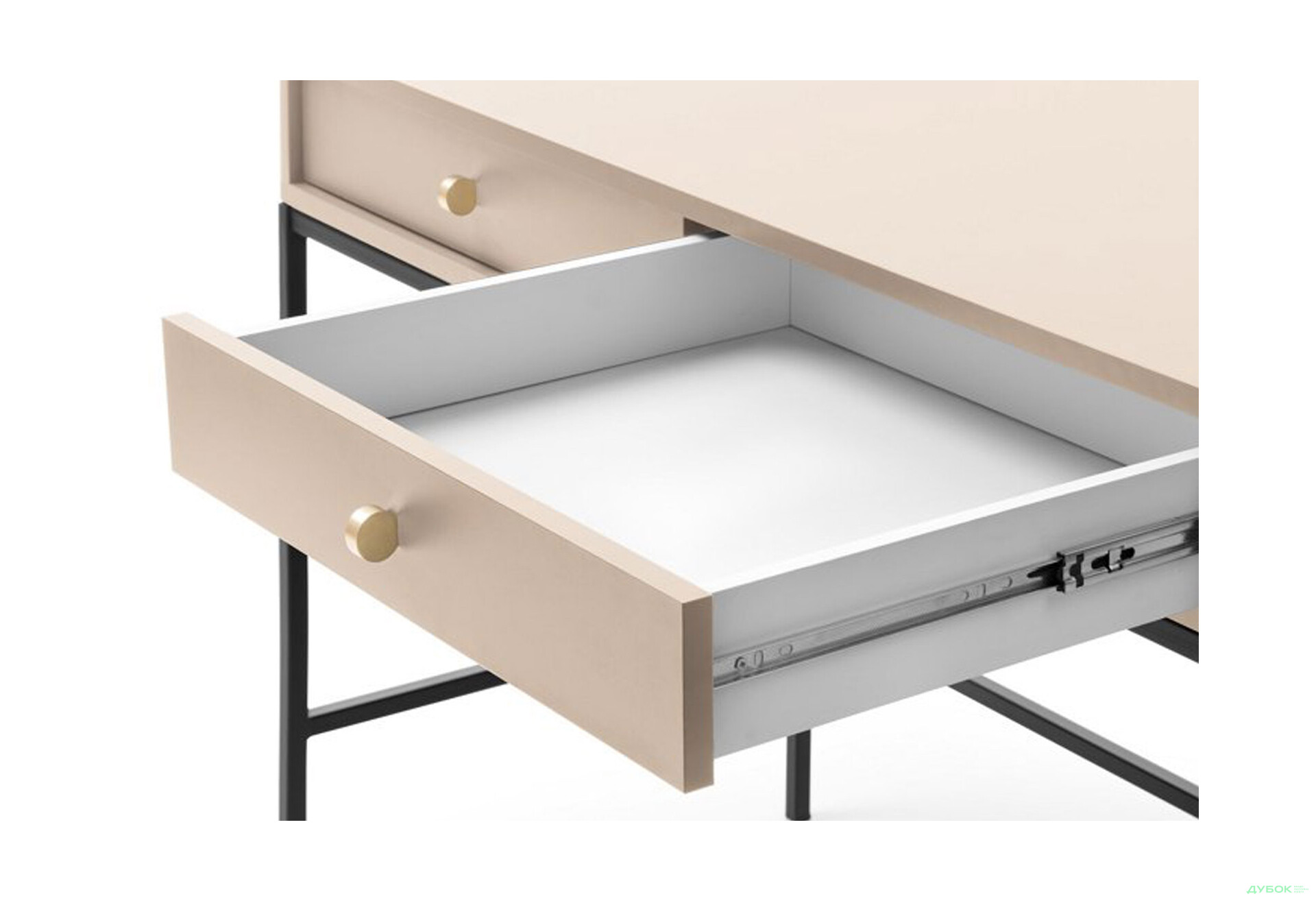 Стіл туалетний Perfect Home Моно / Mono з 2 шухлядами 104 см, беж пісочний, чорні ніжки - Зображення 4 Зображення 4 - Стіл туалетний Perfect Home Моно / Mono з 2 шухлядами 104 см, беж пісочний, чорні ніжки