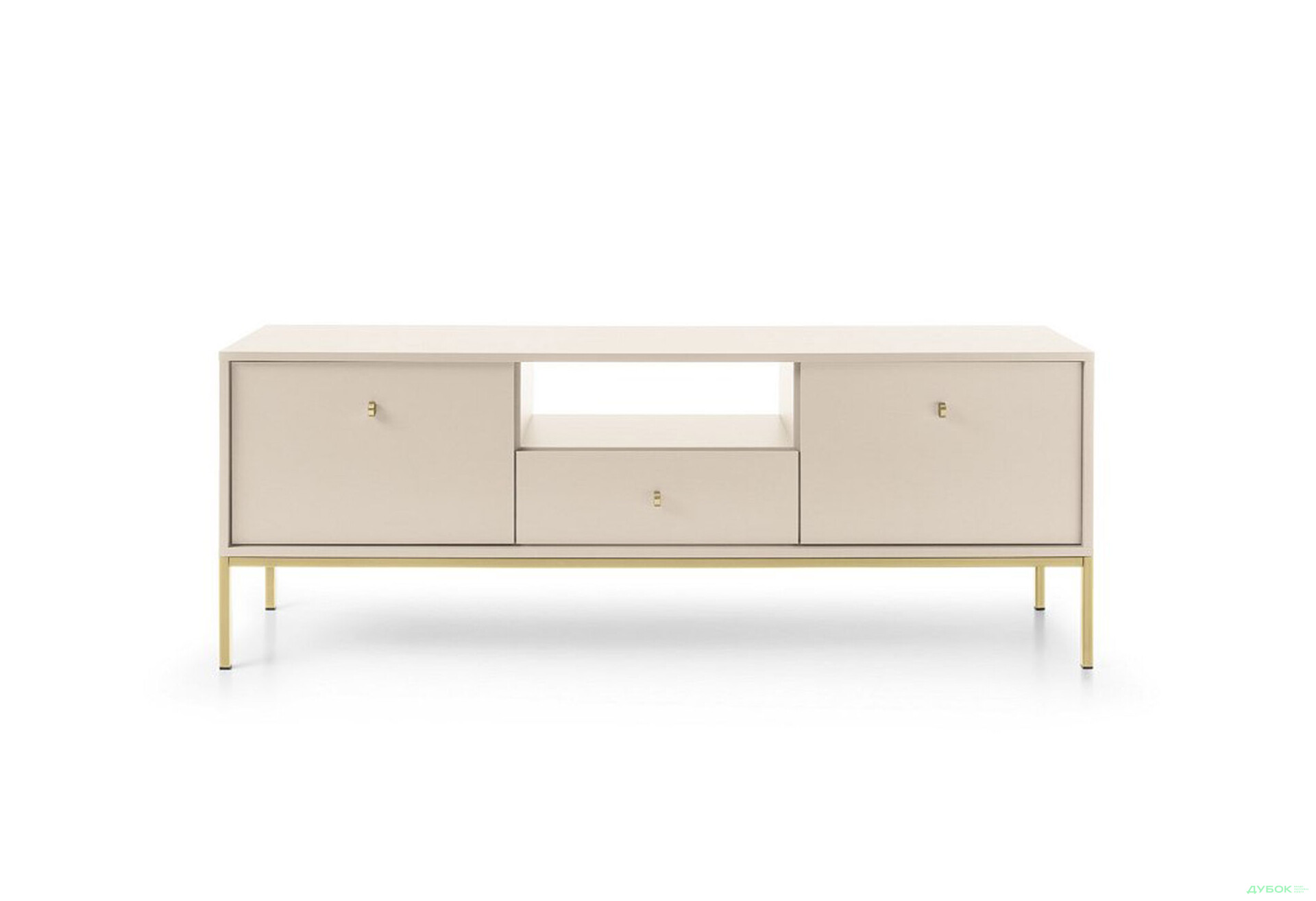 Тумба под ТВ Perfect Home Моно / Mono с 2 дверками, ящиком и полкой 154 см, беж песочный, золотые ножки - Изображение 3 Изображение 3 - Тумба под ТВ Perfect Home Моно / Mono с 2 дверками, ящиком и полкой 154 см, беж песочный, золотые ножки