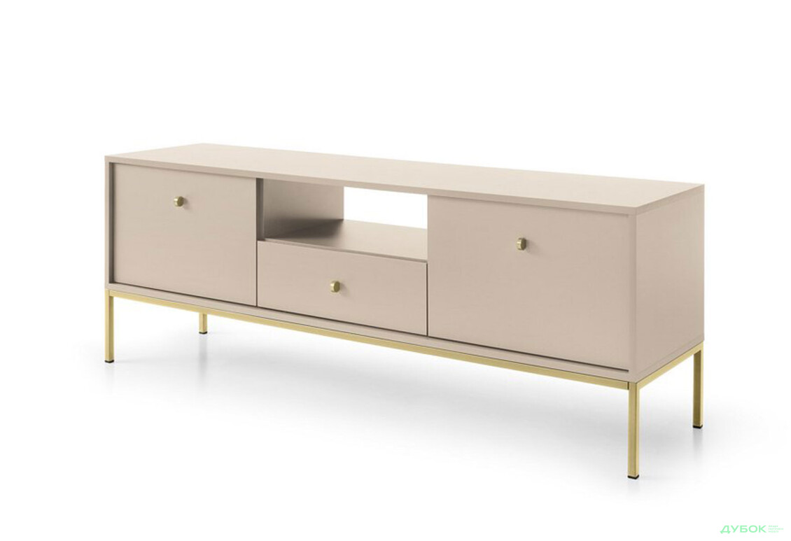 Тумба под ТВ Perfect Home Моно / Mono с 2 дверками, ящиком и полкой 154 см, беж песочный, золотые ножки - Изображение 1 Изображение 1 - Тумба под ТВ Perfect Home Моно / Mono с 2 дверками, ящиком и полкой 154 см, беж песочный, золотые ножки