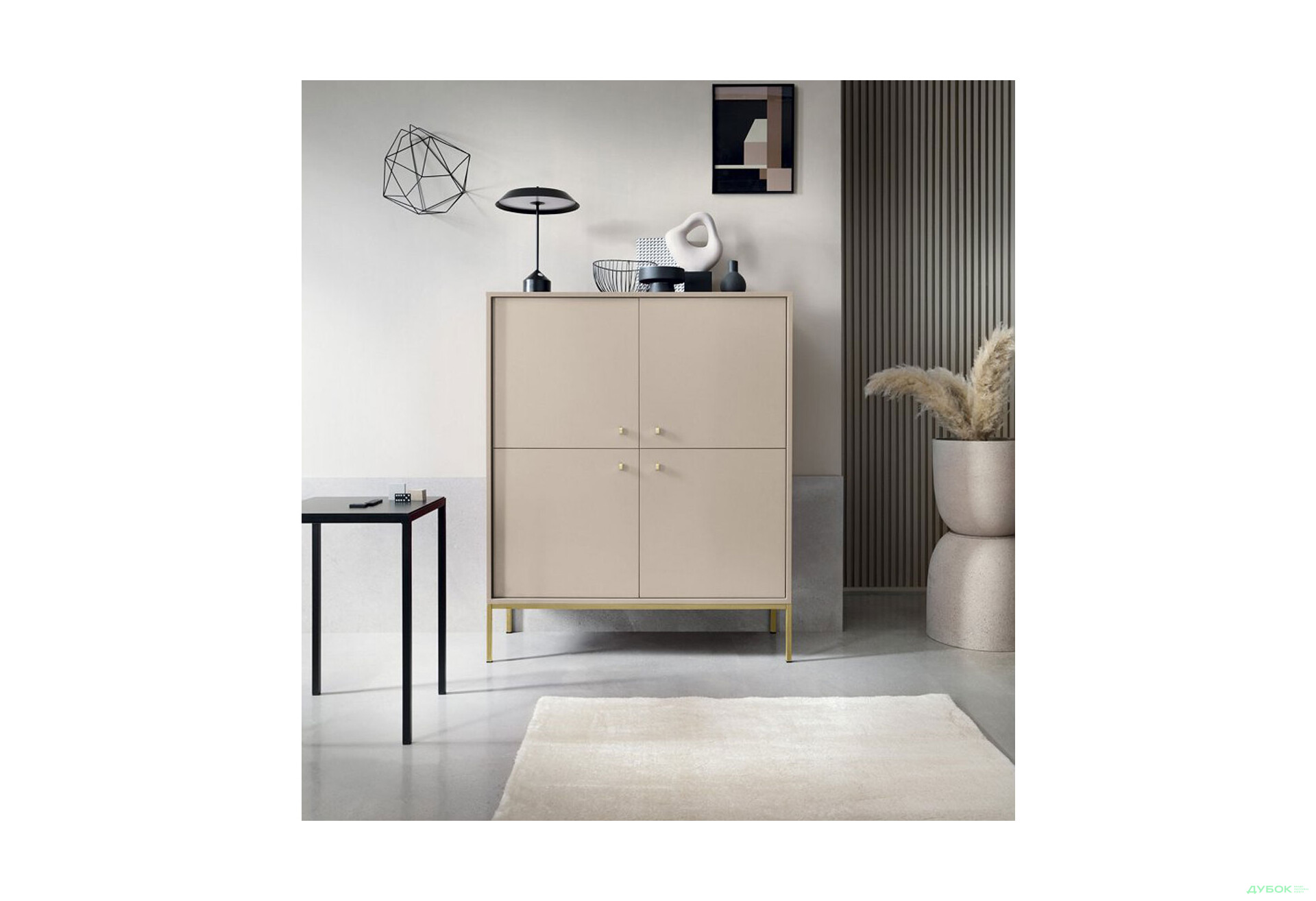 Комод Perfect Home Моно / Mono 4-дверний 104 см, беж пісочний, золоті ніжки - Зображення 2 Зображення 2 - Комод Perfect Home Моно / Mono 4-дверний 104 см, беж пісочний, золоті ніжки