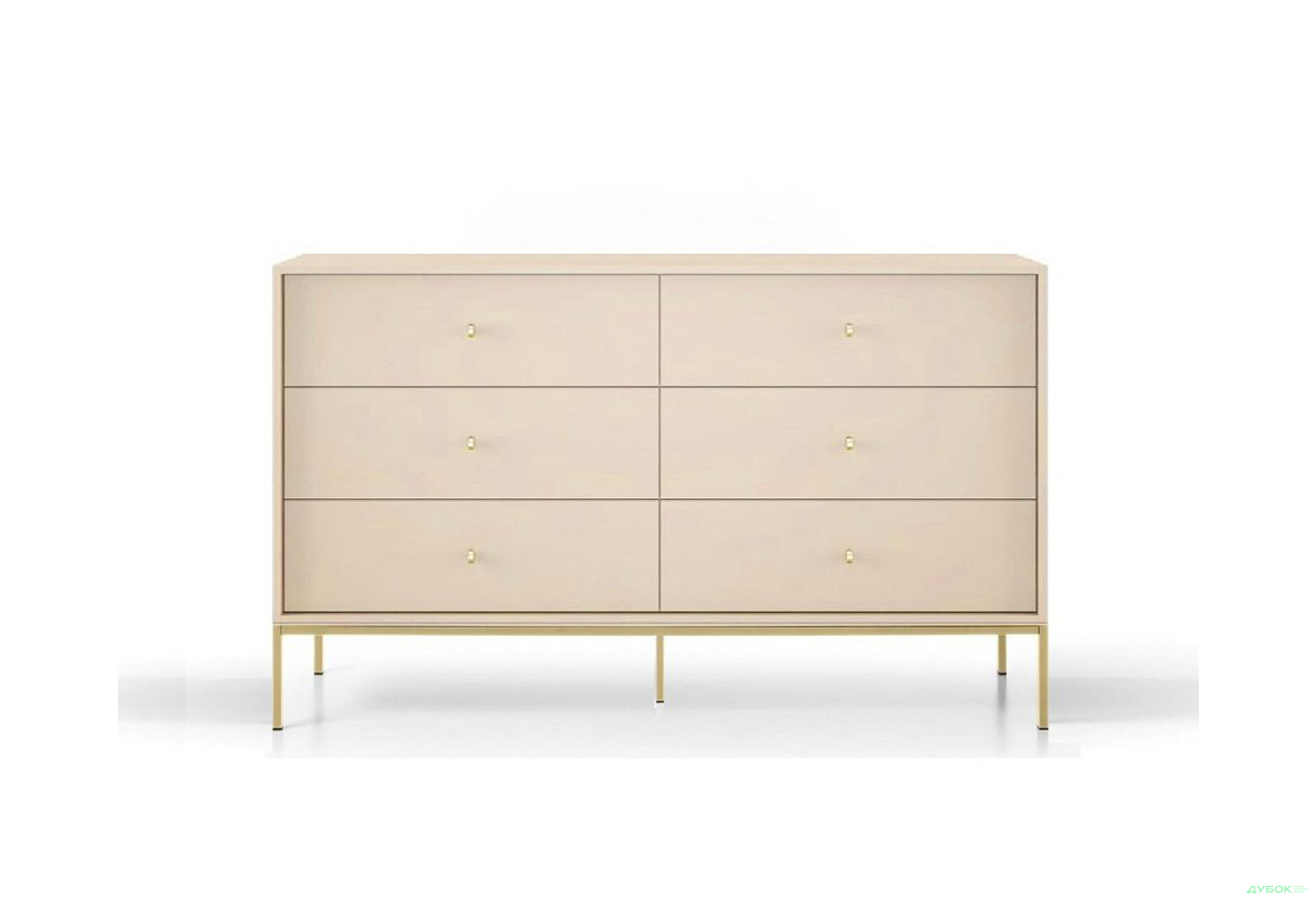 Комод Perfect Home Моно / Mono с 6 ящиками 154 см, беж песочный, золотые ножки - Изображение 1 Изображение 1 - Комод Perfect Home Моно / Mono с 6 ящиками 154 см, беж песочный, золотые ножки