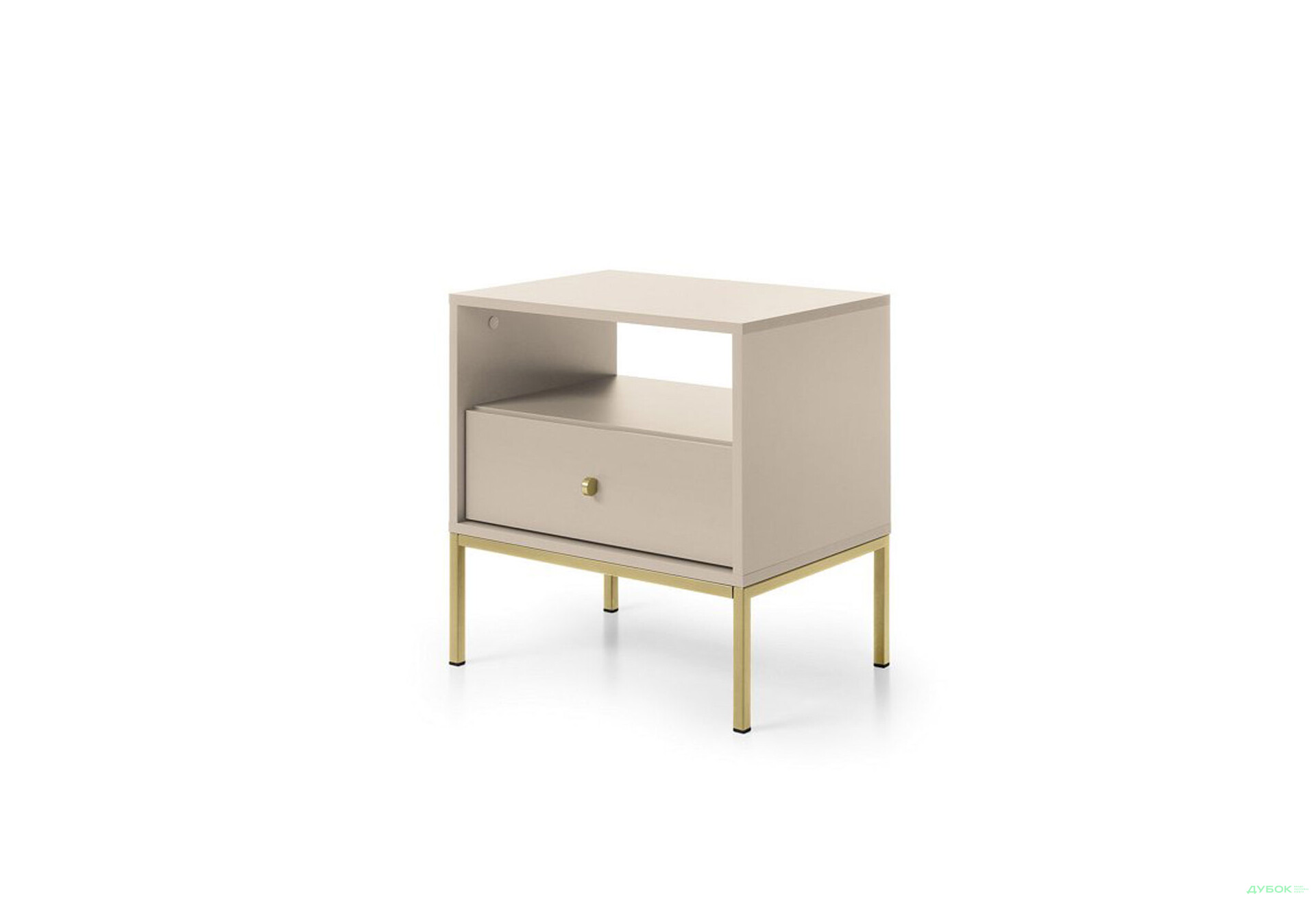 Приліжкова тумба Perfect Home Моно / Mono з шухлядою та полицею 54 см, беж пісочний, золоті ніжки - Зображення 1 Зображення 1 - Приліжкова тумба Perfect Home Моно / Mono з шухлядою та полицею 54 см, беж пісочний, золоті ніжки