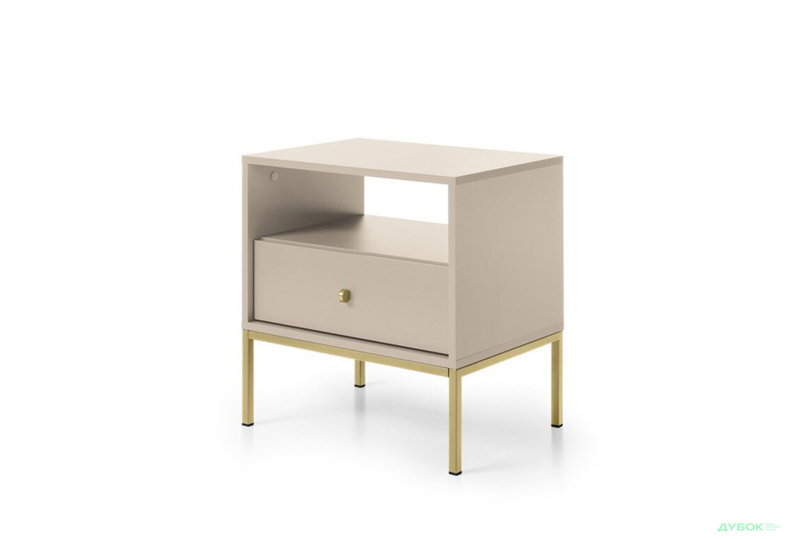 Приліжкова тумба Perfect Home Моно / Mono з шухлядою та полицею 54 см, беж пісочний, золоті ніжки - Зображення 1 Зображення 1 - Приліжкова тумба Perfect Home Моно / Mono з шухлядою та полицею 54 см, беж пісочний, золоті ніжки