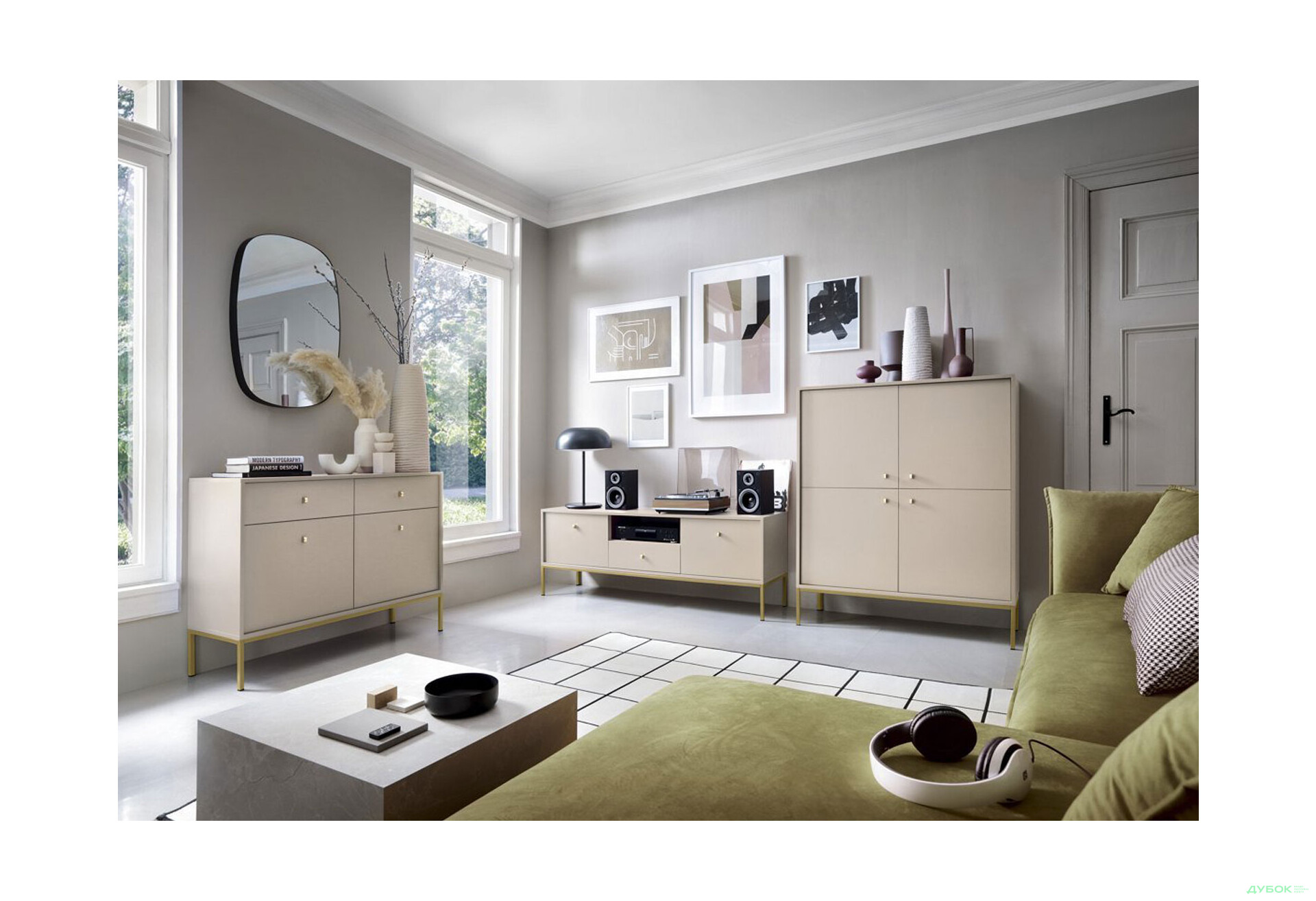 Комплект в гостиную Perfect Home Моно / Mono Беж песочный, золотые ножки - Изображение 1 Изображение 1 - Комплект в гостиную Perfect Home Моно / Mono Беж песочный, золотые ножки