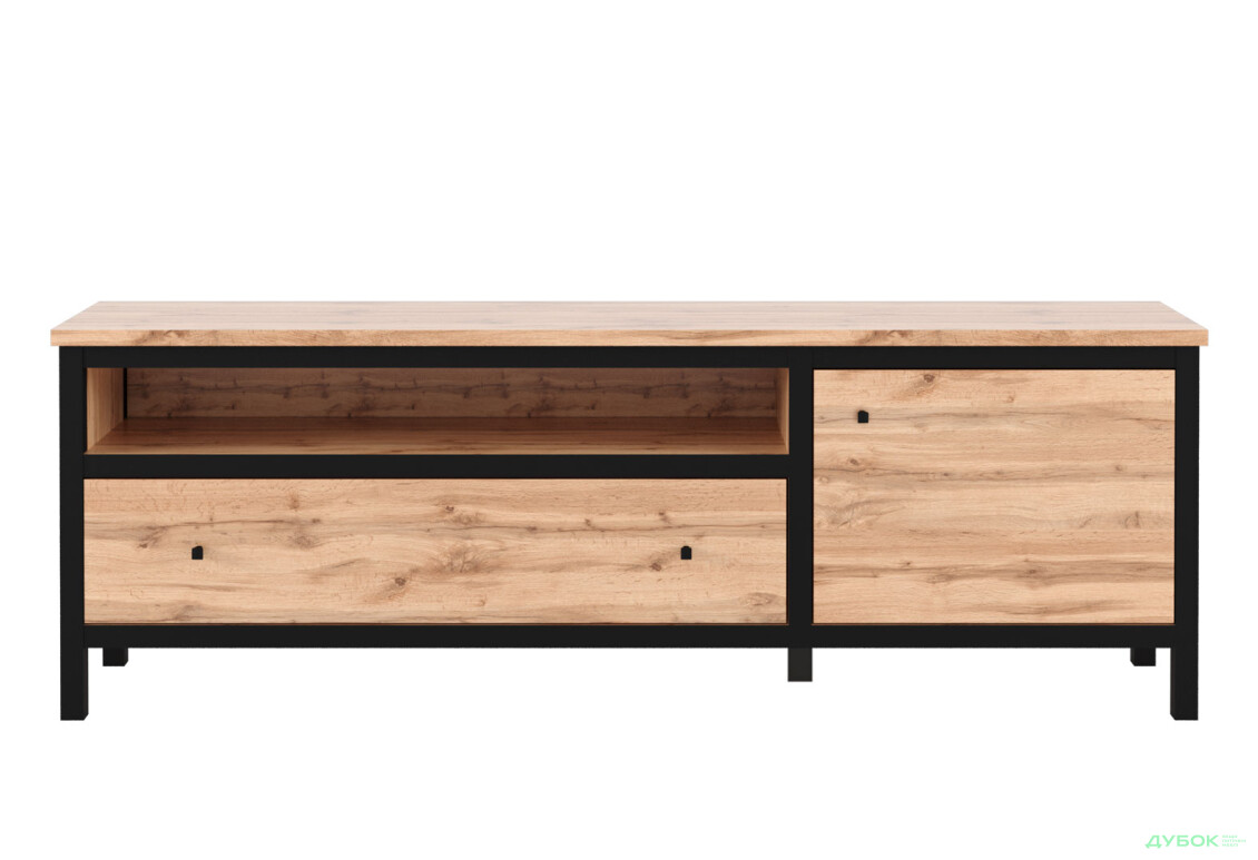 Тумба під ТВ Гербор Чос з 1 шухлядою та дверкою 160 см, дуб тахо / чорний - Зображення 1 Зображення 1 - Тумба під ТВ Гербор Чос з 1 шухлядою та дверкою 160 см, дуб тахо / чорний