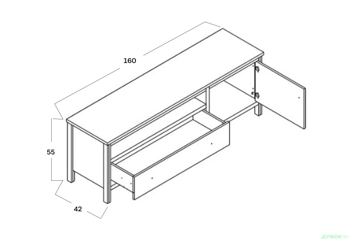 Тумба під ТВ Гербор Чос з 1 шухлядою та дверкою 160 см, дуб тахо / чорний - Зображення 3 Зображення 3 - Тумба під ТВ Гербор Чос з 1 шухлядою та дверкою 160 см, дуб тахо / чорний