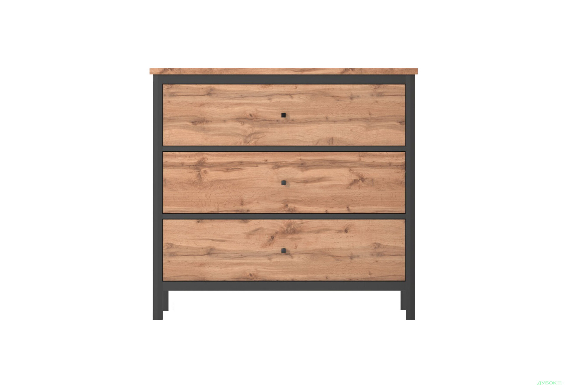 Комод Гербор Чос з 3 шухлядами 92 см, дуб тахо / чорний - Зображення 1 Зображення 1 - Комод Гербор Чос з 3 шухлядами 92 см, дуб тахо / чорний