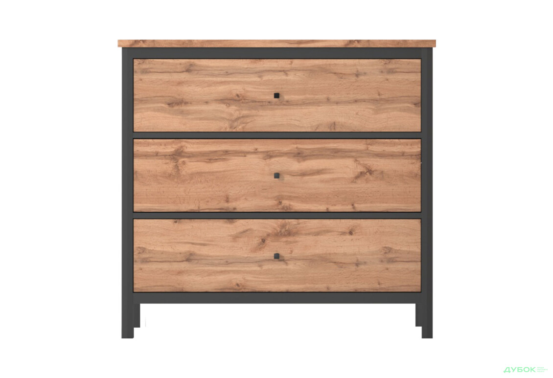 Комод Гербор Чос з 3 шухлядами 92 см, дуб тахо / чорний - Зображення 1 Зображення 1 - Комод Гербор Чос з 3 шухлядами 92 см, дуб тахо / чорний