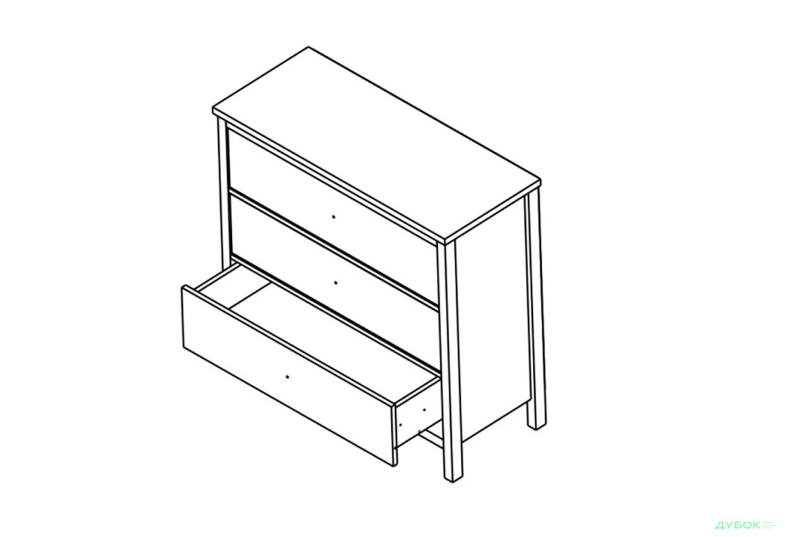 Комод Гербор Чос з 3 шухлядами 92 см, дуб тахо / чорний - Зображення 2 Зображення 2 - Комод Гербор Чос з 3 шухлядами 92 см, дуб тахо / чорний