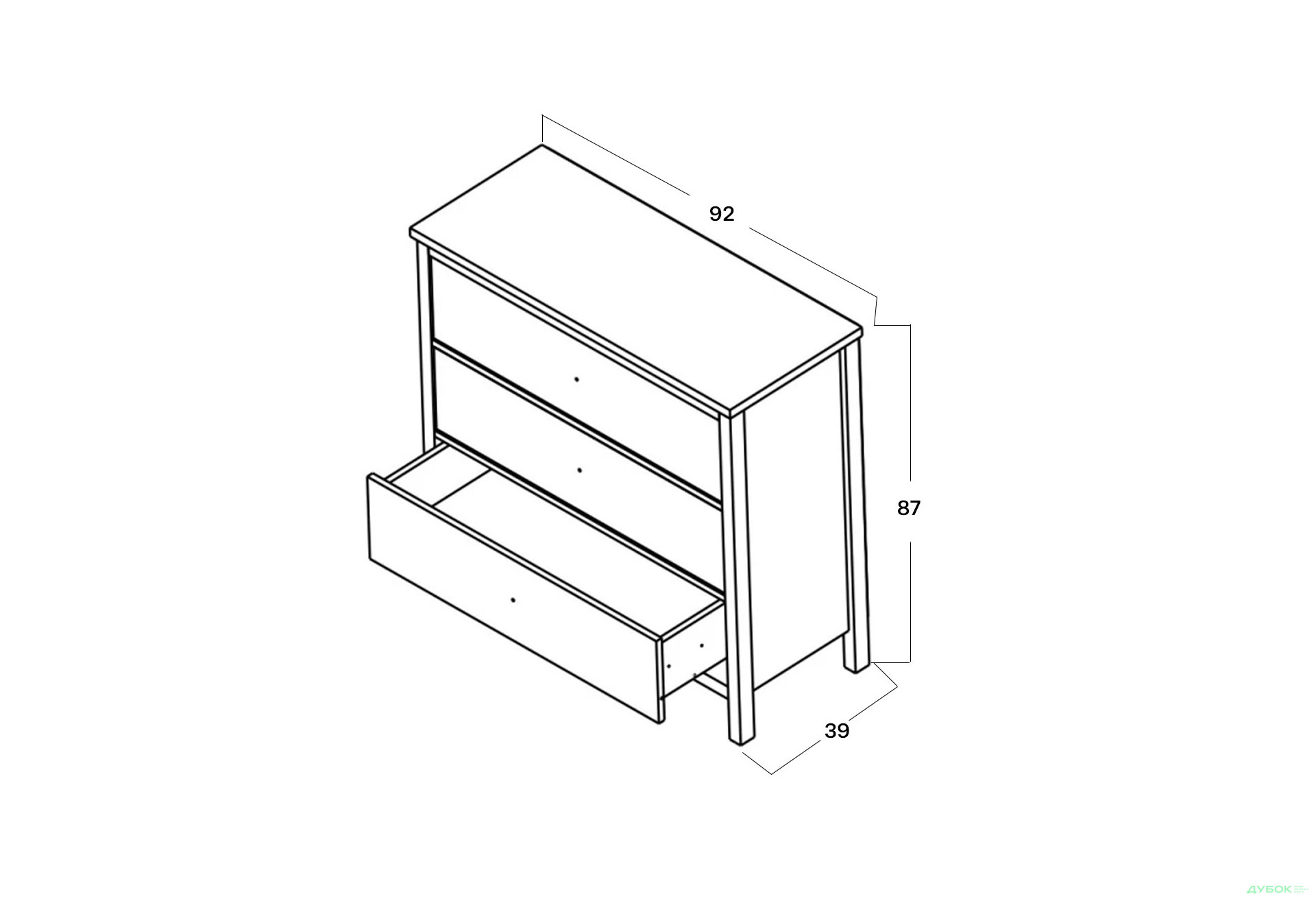 Комод Гербор Чос з 3 шухлядами 92 см, дуб тахо / чорний - Зображення 3 Зображення 3 - Комод Гербор Чос з 3 шухлядами 92 см, дуб тахо / чорний