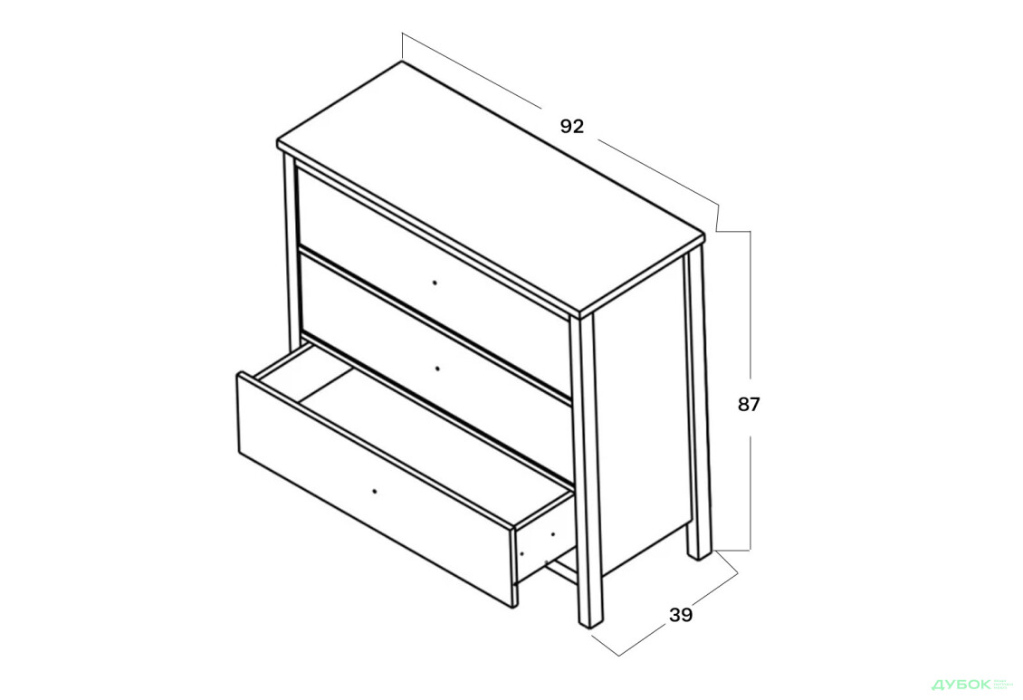 Комод Гербор Чос з 3 шухлядами 92 см, дуб тахо / чорний - Зображення 3 Зображення 3 - Комод Гербор Чос з 3 шухлядами 92 см, дуб тахо / чорний