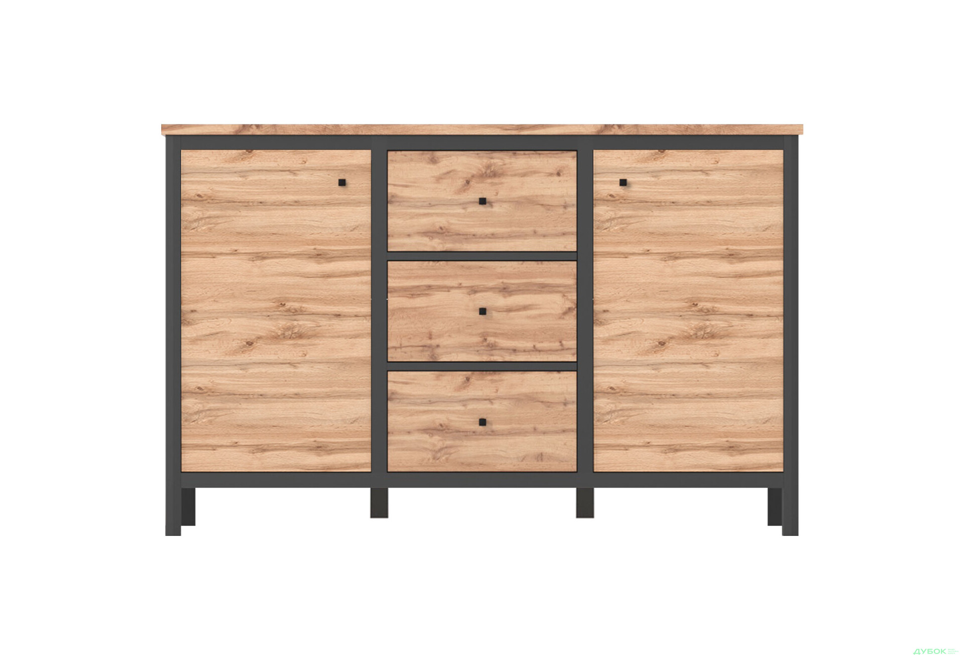 Комод Гербор Чос 2-дверний з 3 шухлядами 136 см, дуб тахо / чорний - Зображення 1 Зображення 1 - Комод Гербор Чос 2-дверний з 3 шухлядами 136 см, дуб тахо / чорний