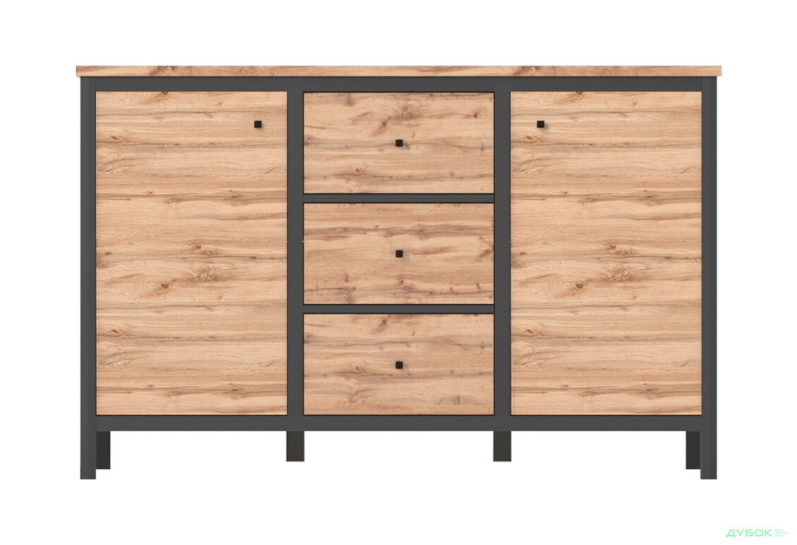 Комод Гербор Чос 2-дверний з 3 шухлядами 136 см, дуб тахо / чорний - Зображення 1 Зображення 1 - Комод Гербор Чос 2-дверний з 3 шухлядами 136 см, дуб тахо / чорний