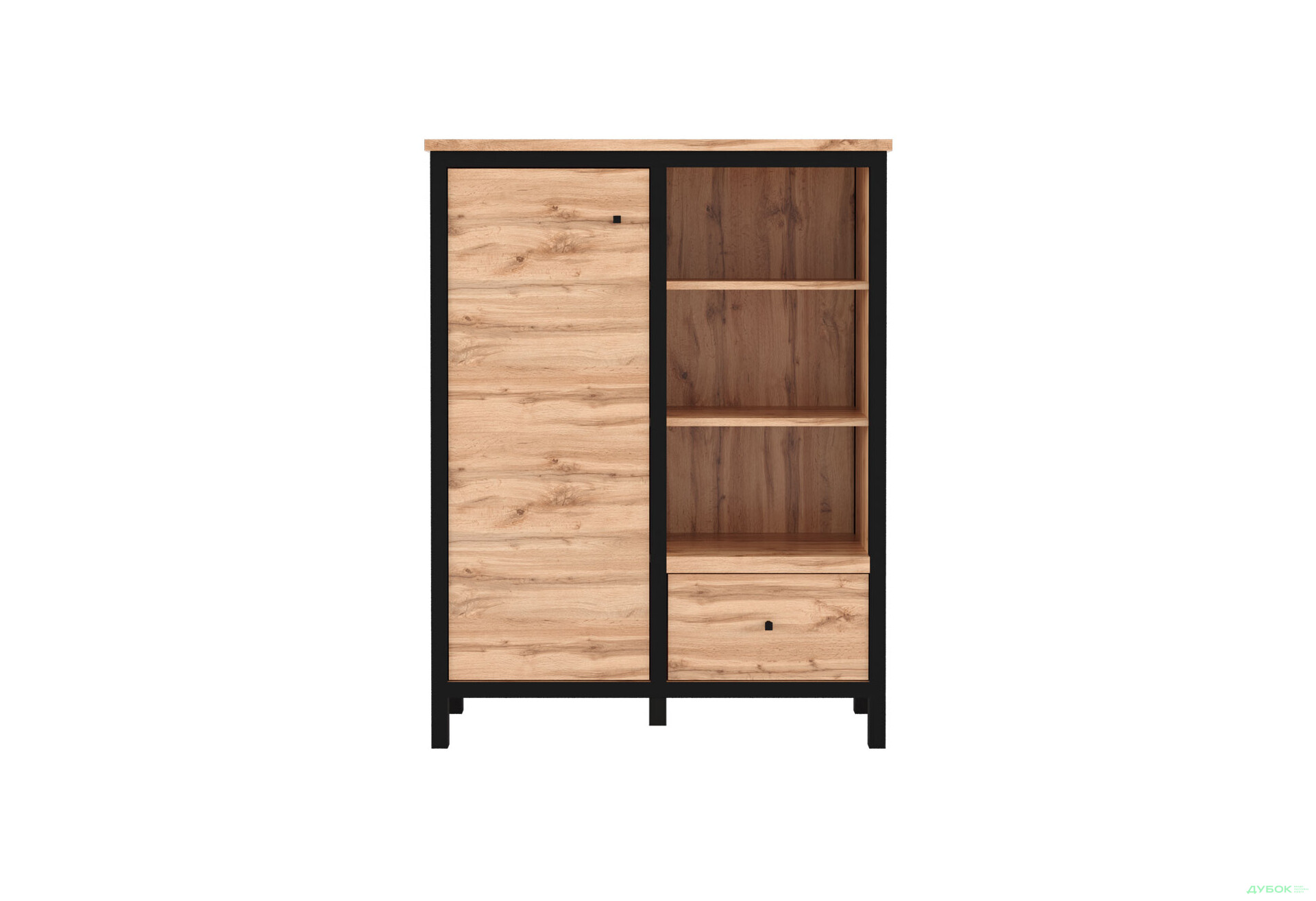 Комод Гербор Чос 1-дверний з шухлядою та полицями 92 см, дуб тахо / чорний - Зображення 1 Зображення 1 - Комод Гербор Чос 1-дверний з шухлядою та полицями 92 см, дуб тахо / чорний