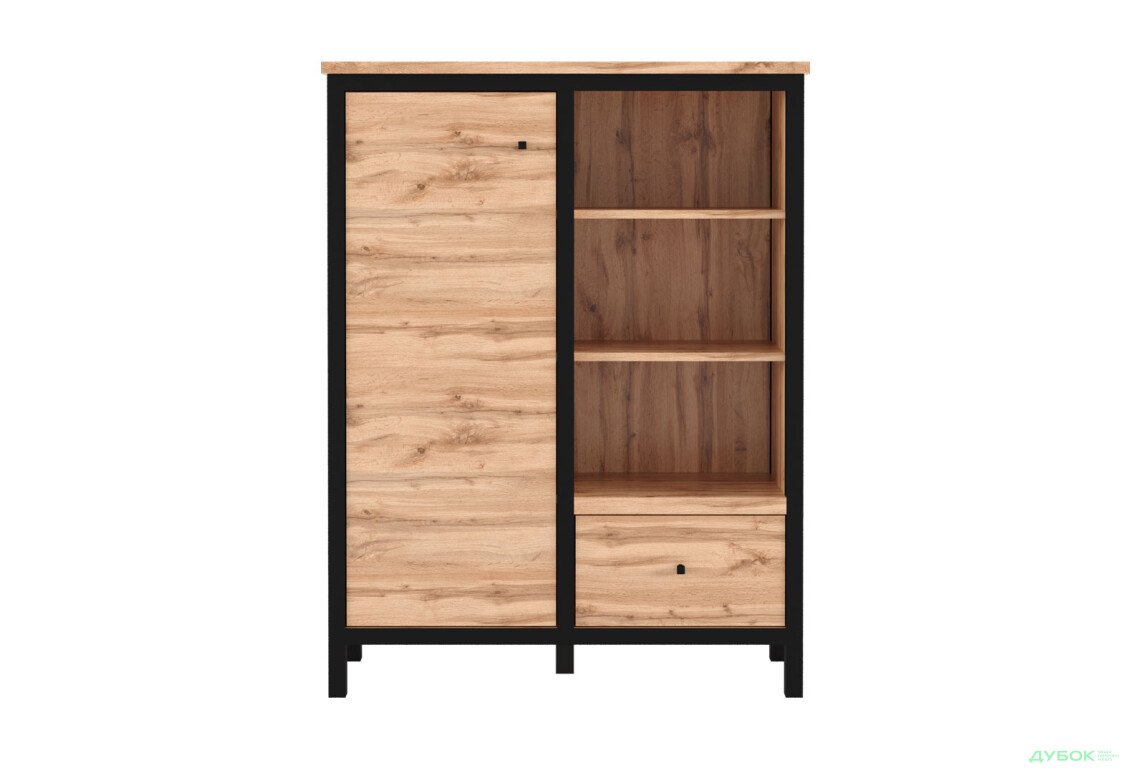 Комод Гербор Чос 1-дверний з шухлядою та полицями 92 см, дуб тахо / чорний - Зображення 1 Зображення 1 - Комод Гербор Чос 1-дверний з шухлядою та полицями 92 см, дуб тахо / чорний