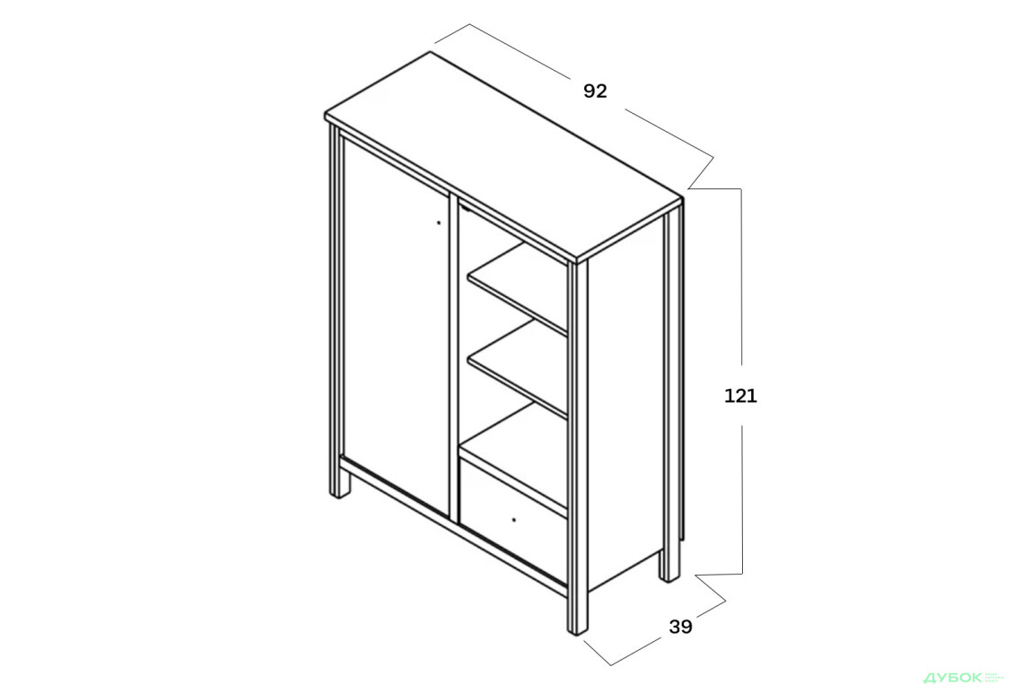 Комод Гербор Чос 1-дверний з шухлядою та полицями 92 см, дуб тахо / чорний - Зображення 3 Зображення 3 - Комод Гербор Чос 1-дверний з шухлядою та полицями 92 см, дуб тахо / чорний