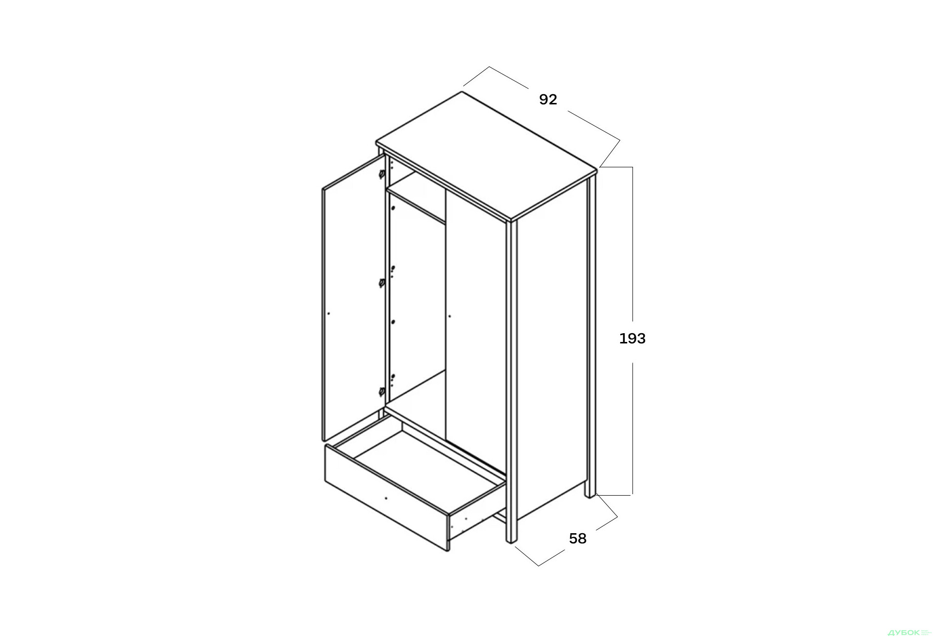 Шафа Гербор Чос 2-дверна з шухлядою 92 см, дуб тахо / чорний - Зображення 3 Зображення 3 - Шафа Гербор Чос 2-дверна з шухлядою 92 см, дуб тахо / чорний