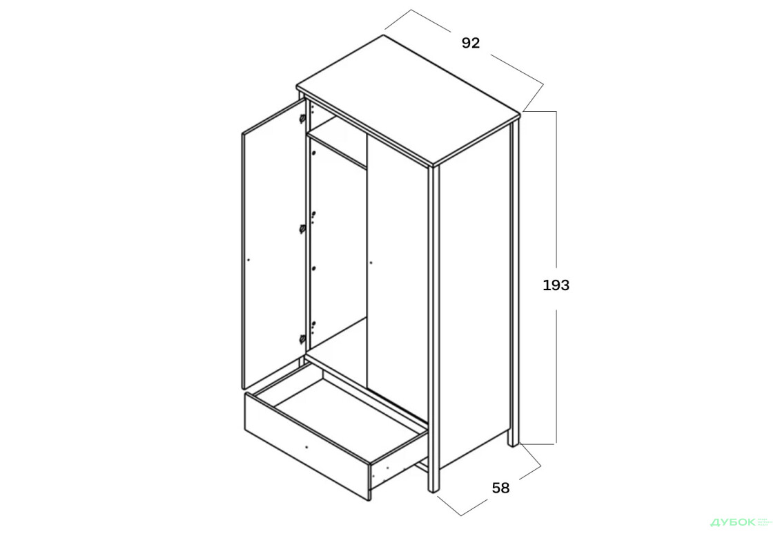 Шафа Гербор Чос 2-дверна з шухлядою 92 см, дуб тахо / чорний - Зображення 3 Зображення 3 - Шафа Гербор Чос 2-дверна з шухлядою 92 см, дуб тахо / чорний