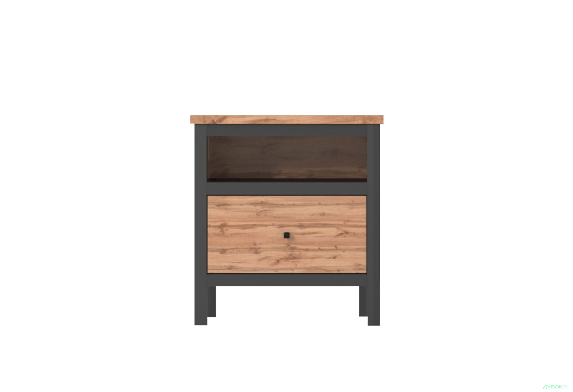 Тумба приліжкова Гербор Чос з шухлядою 50 см, дуб тахо / чорний - Зображення 1 Зображення 1 - Тумба приліжкова Гербор Чос з шухлядою 50 см, дуб тахо / чорний