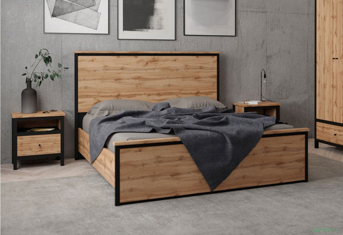 Тумба приліжкова Гербор Чос з шухлядою 50 см, дуб тахо / чорний - Зображення 2 Зображення 2 - Тумба приліжкова Гербор Чос з шухлядою 50 см, дуб тахо / чорний