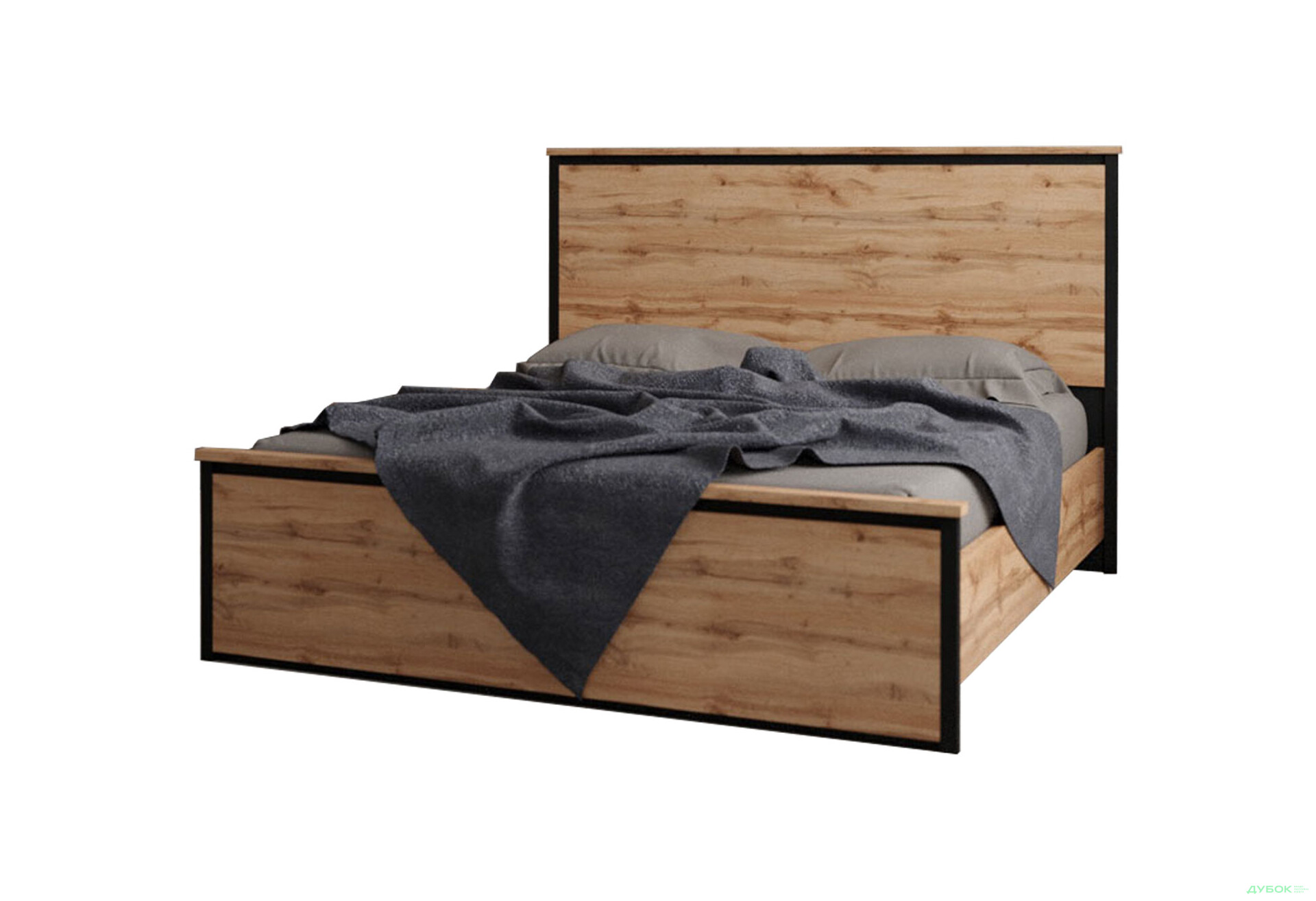 Ліжко Гербор Чос (без вкладу) 160х200 см, дуб тахо / чорний - Зображення 1 Зображення 1 - Ліжко Гербор Чос (без вкладу) 160х200 см, дуб тахо / чорний