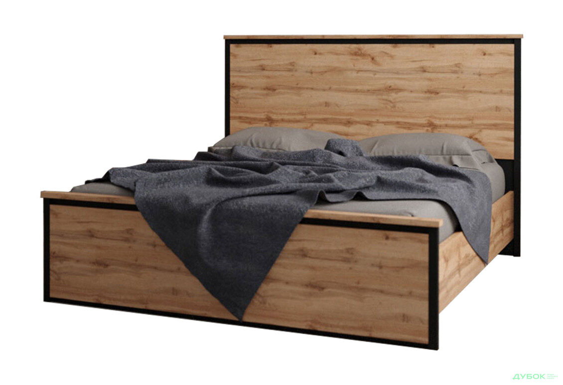 Ліжко Гербор Чос (без вкладу) 160х200 см, дуб тахо / чорний - Зображення 1 Зображення 1 - Ліжко Гербор Чос (без вкладу) 160х200 см, дуб тахо / чорний