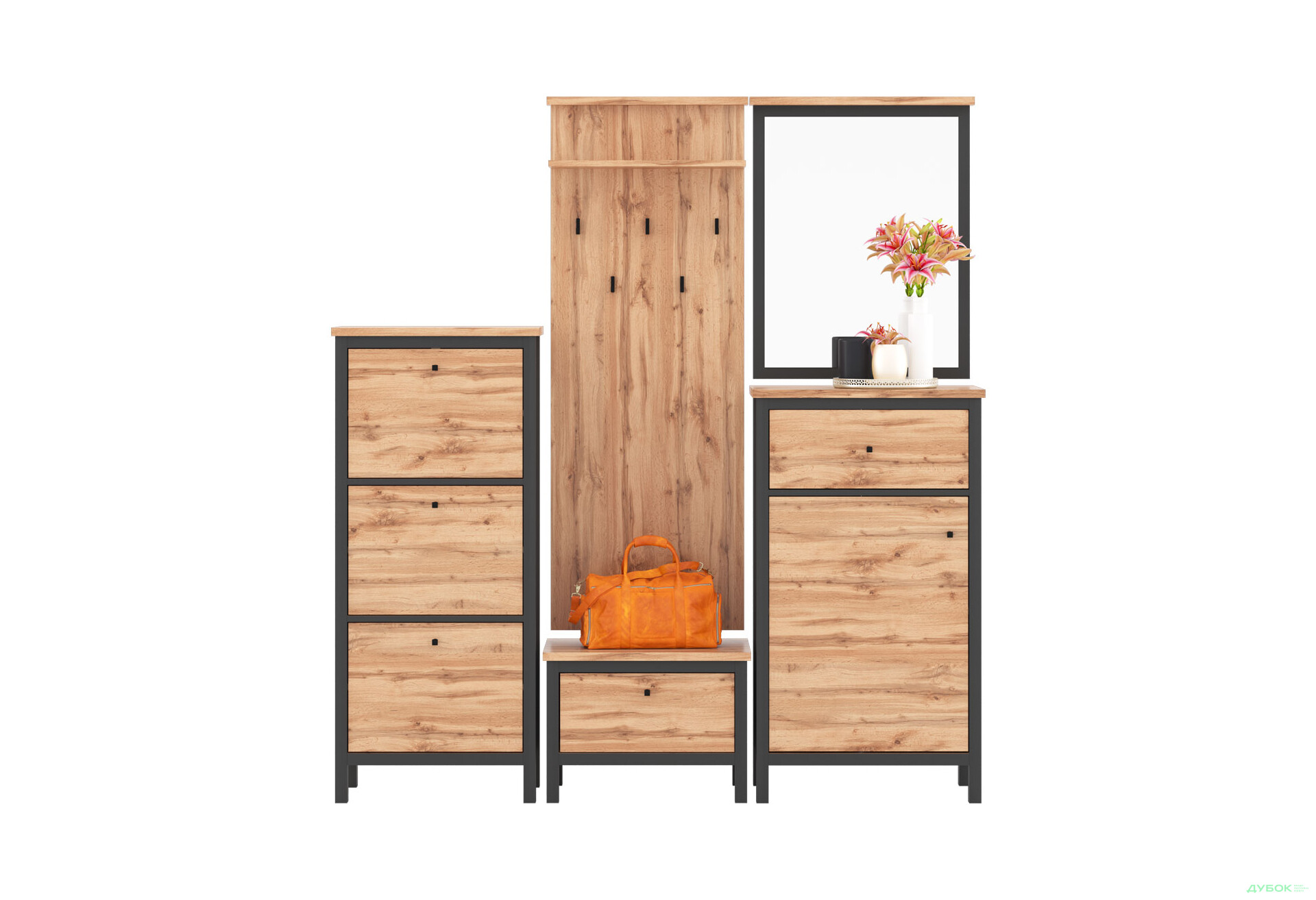 Дзеркало Гербор Чос 62 см, дуб тахо / чорний - Зображення 3 Зображення 3 - Дзеркало Гербор Чос 62 см, дуб тахо / чорний