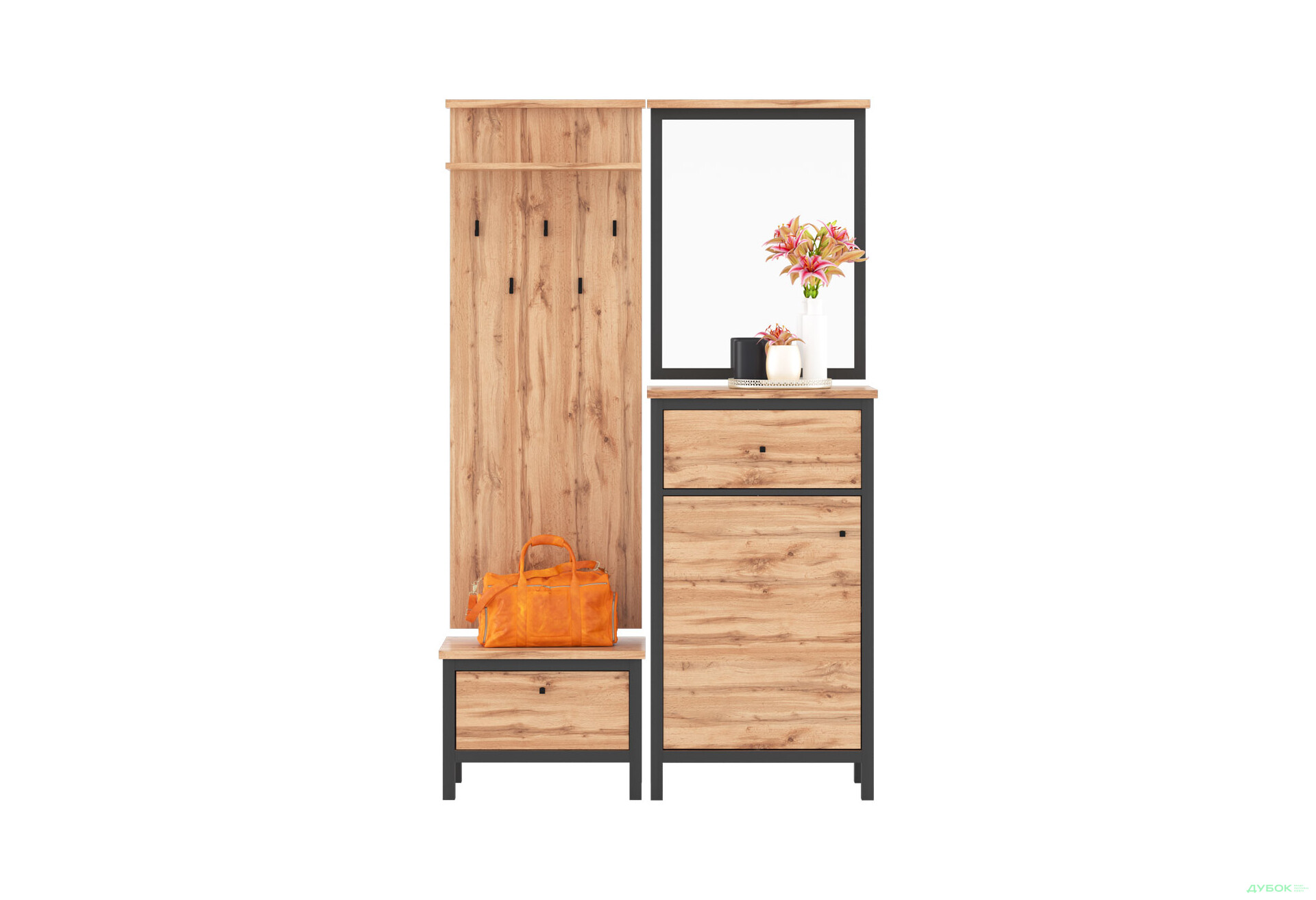 Дзеркало Гербор Чос 62 см, дуб тахо / чорний - Зображення 2 Зображення 2 - Дзеркало Гербор Чос 62 см, дуб тахо / чорний