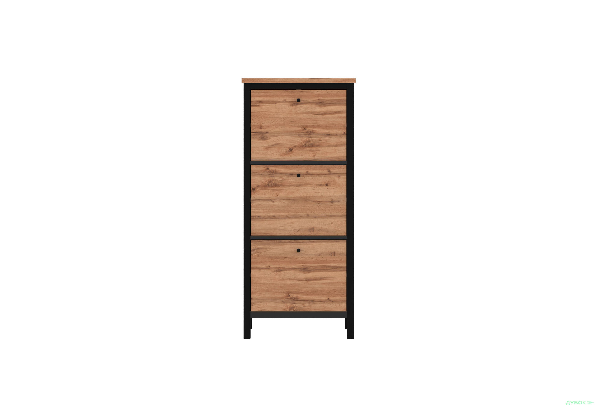 Тумба для взуття Гербор Чос з 3 відділеннями 55 см, дуб тахо / чорний - Зображення 1 Зображення 1 - Тумба для взуття Гербор Чос з 3 відділеннями 55 см, дуб тахо / чорний