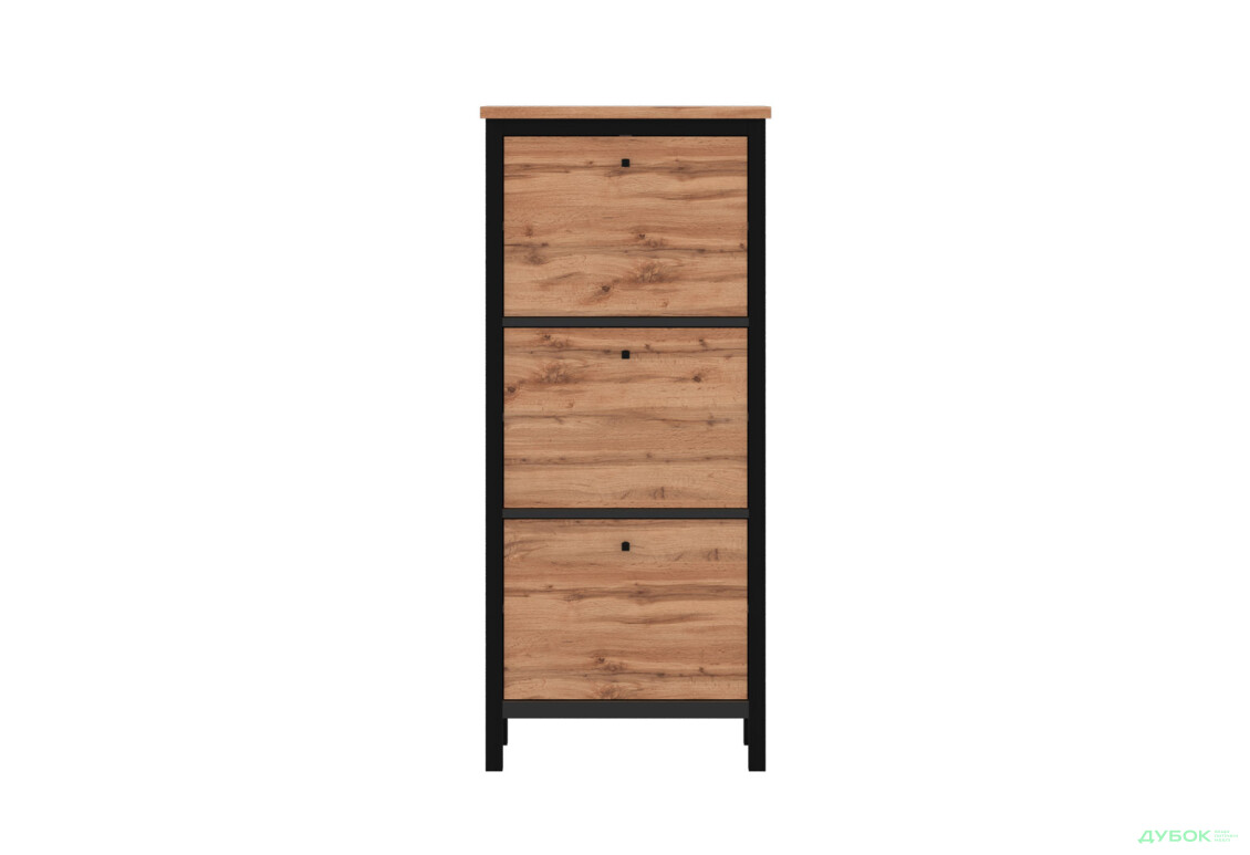 Тумба для взуття Гербор Чос з 3 відділеннями 55 см, дуб тахо / чорний - Зображення 1 Зображення 1 - Тумба для взуття Гербор Чос з 3 відділеннями 55 см, дуб тахо / чорний