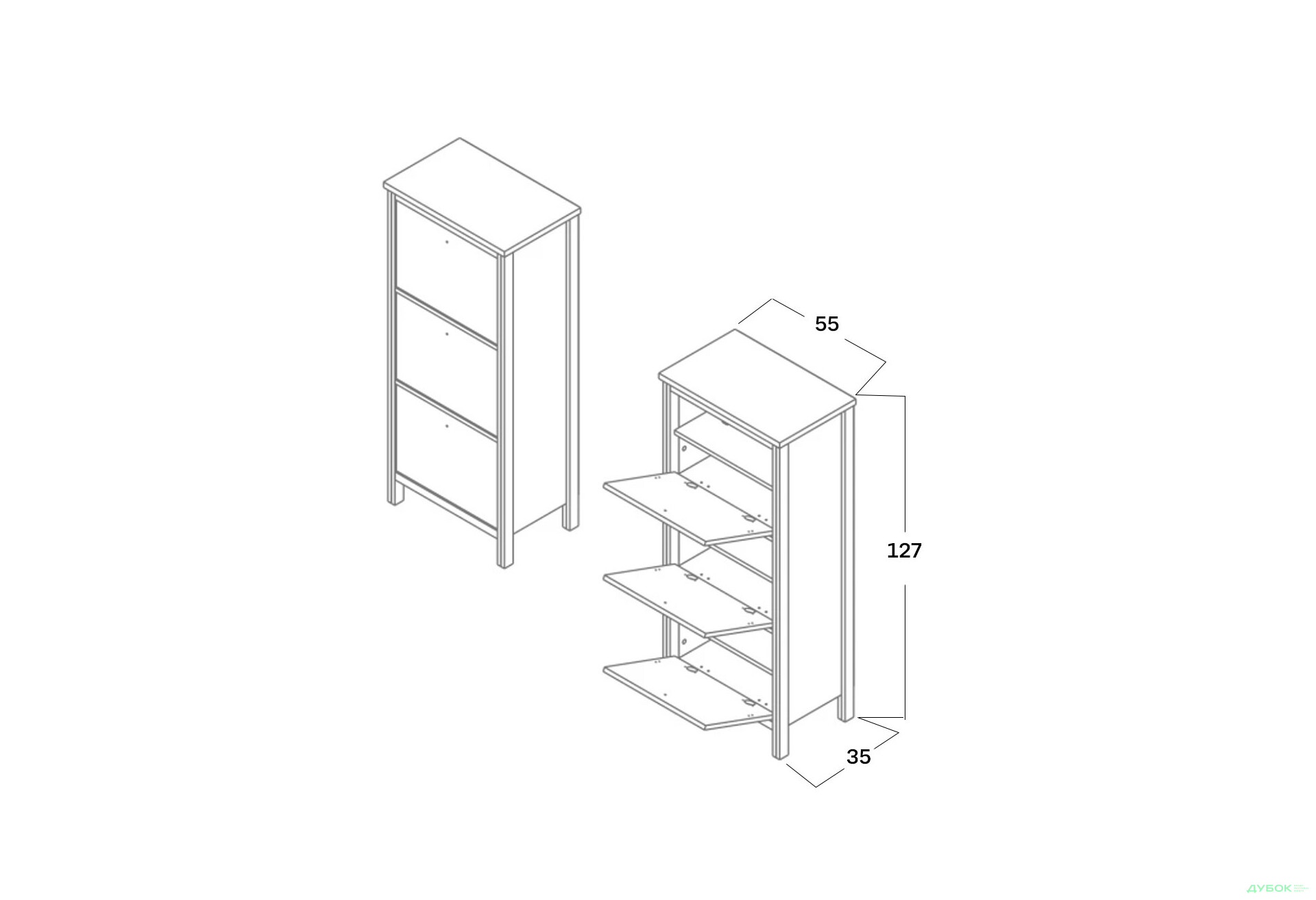 Тумба для взуття Гербор Чос з 3 відділеннями 55 см, дуб тахо / чорний - Зображення 3 Зображення 3 - Тумба для взуття Гербор Чос з 3 відділеннями 55 см, дуб тахо / чорний