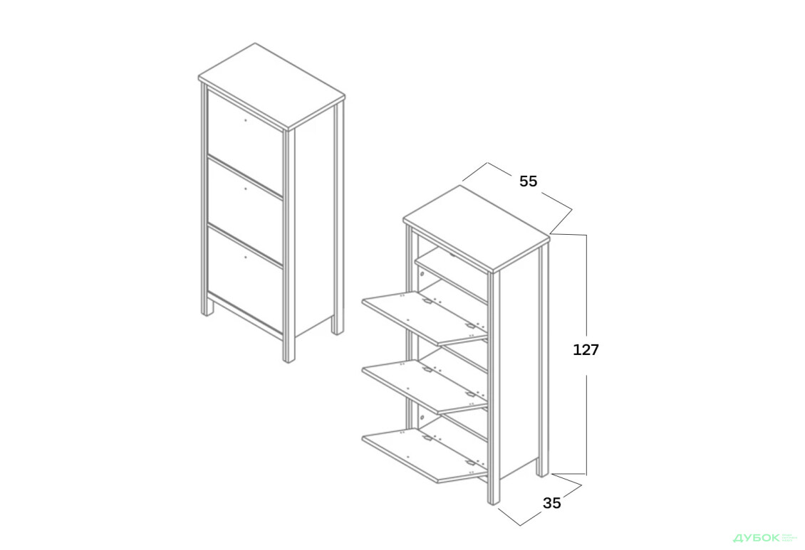 Тумба для взуття Гербор Чос з 3 відділеннями 55 см, дуб тахо / чорний - Зображення 3 Зображення 3 - Тумба для взуття Гербор Чос з 3 відділеннями 55 см, дуб тахо / чорний