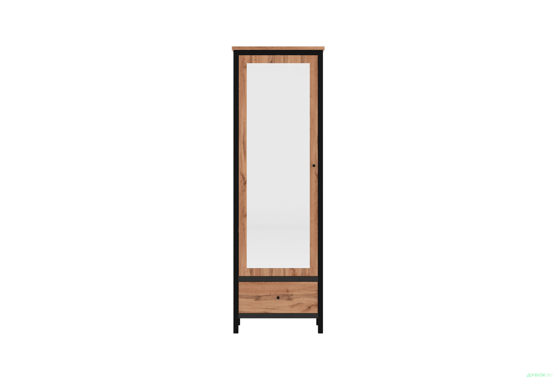 Шафа Гербор Чос 1-дверна з шухлядою та дзеркалом 62 см, дуб тахо / чорний - Зображення 1 Зображення 1 - Шафа Гербор Чос 1-дверна з шухлядою та дзеркалом 62 см, дуб тахо / чорний