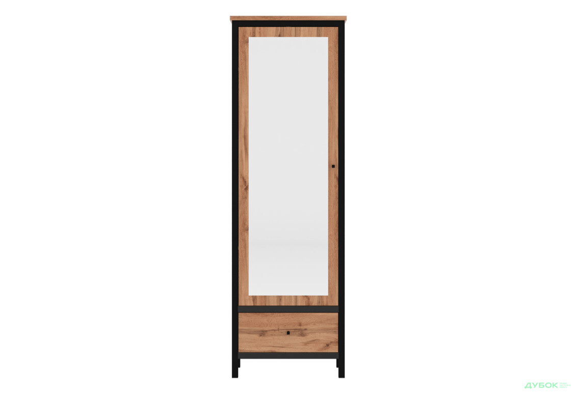 Шафа Гербор Чос 1-дверна з шухлядою та дзеркалом 62 см, дуб тахо / чорний - Зображення 1 Зображення 1 - Шафа Гербор Чос 1-дверна з шухлядою та дзеркалом 62 см, дуб тахо / чорний