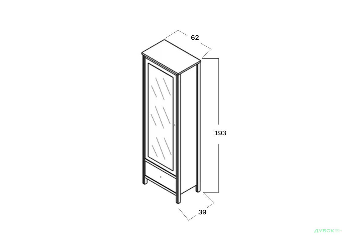Шафа Гербор Чос 1-дверна з шухлядою та дзеркалом 62 см, дуб тахо / чорний - Зображення 4 Зображення 4 - Шафа Гербор Чос 1-дверна з шухлядою та дзеркалом 62 см, дуб тахо / чорний