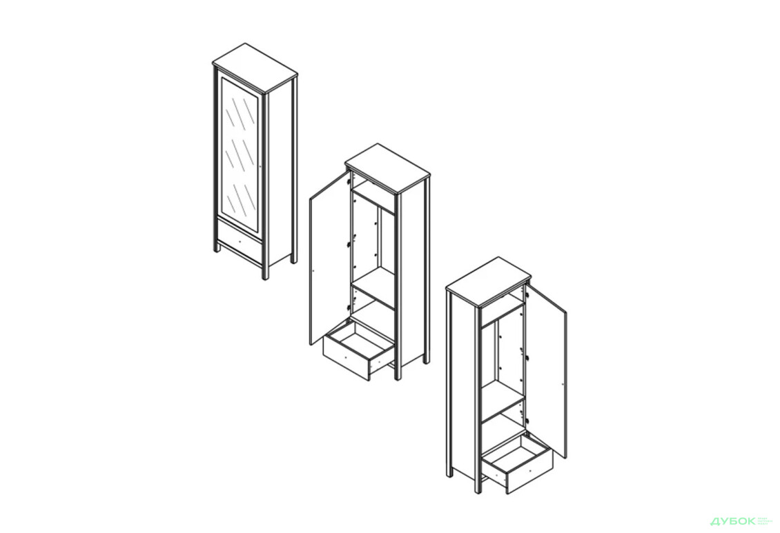 Шафа Гербор Чос 1-дверна з шухлядою та дзеркалом 62 см, дуб тахо / чорний - Зображення 5 Зображення 5 - Шафа Гербор Чос 1-дверна з шухлядою та дзеркалом 62 см, дуб тахо / чорний